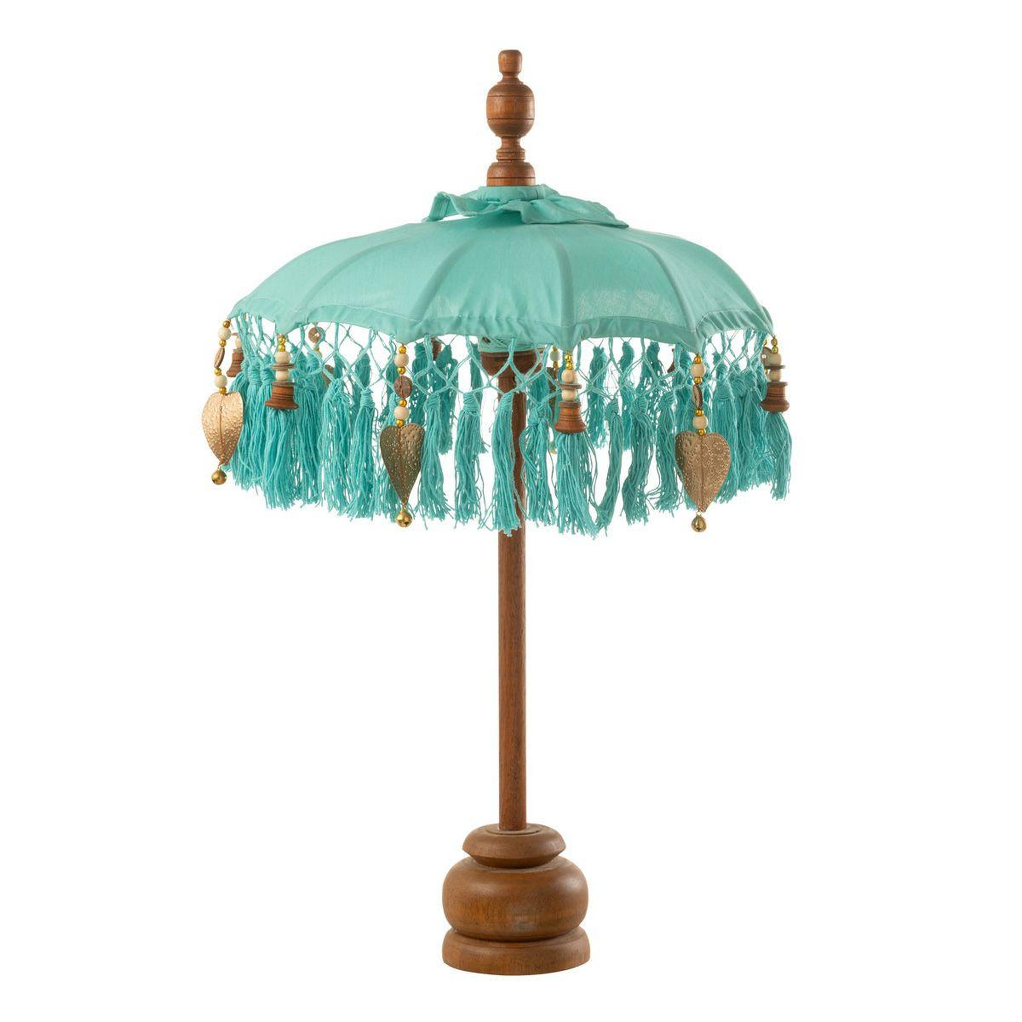 Voir la diapositive 1 : J-LINE Parasol déco avec pompons  dayu  85cm bleu