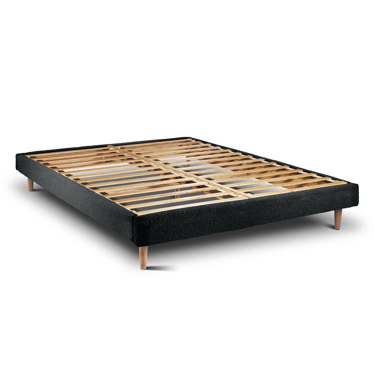 Sommeil de Plomb Lit avec tête de lit capitonnée bouclette et sommier kit - Hauteur totale : 29cm