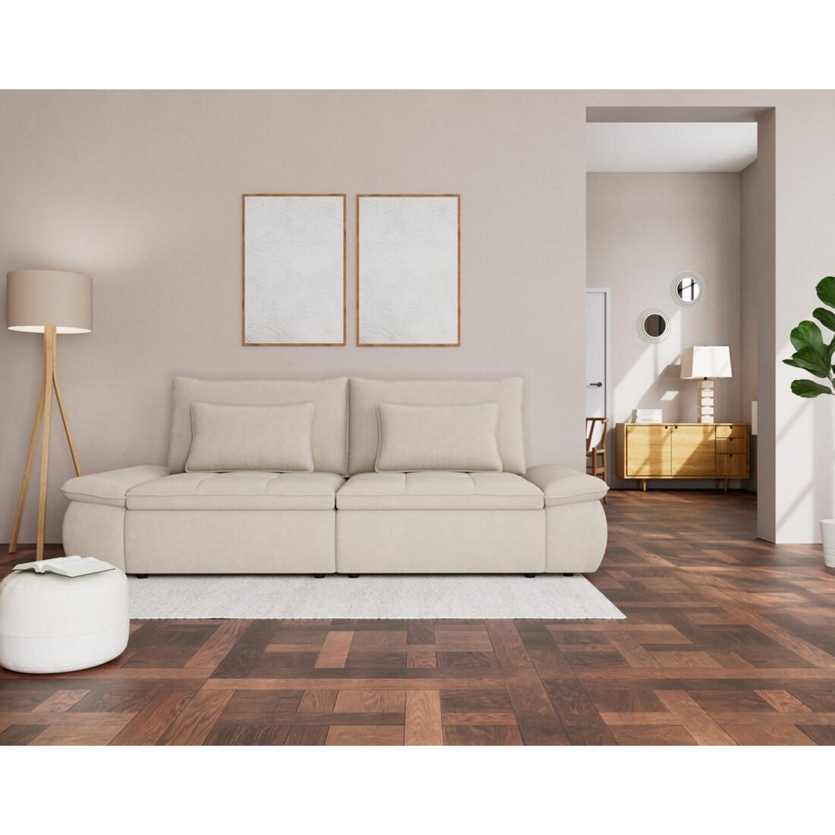 LISA DESIGN Elvona - canapé droit 3 places convertible avec coffre en tissu texturé
