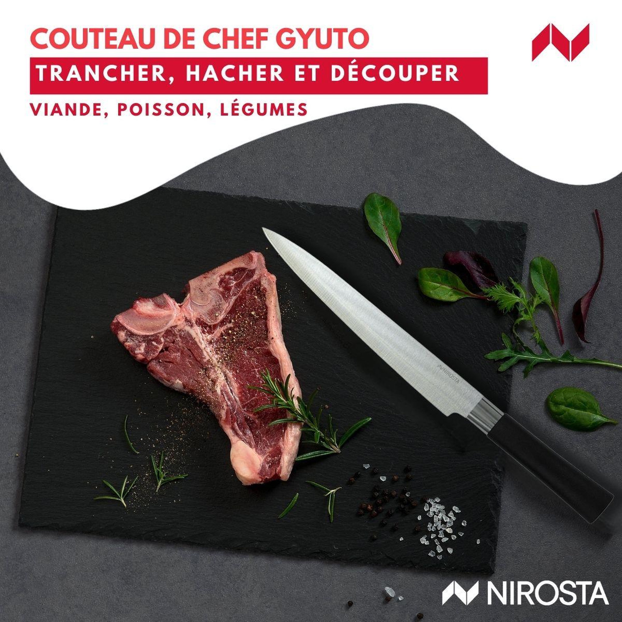 Voir la diapositive 4 : Fackelmann Coffret de 3 couteaux style Japonais en acier Santoku, Gyuto et Honesuki