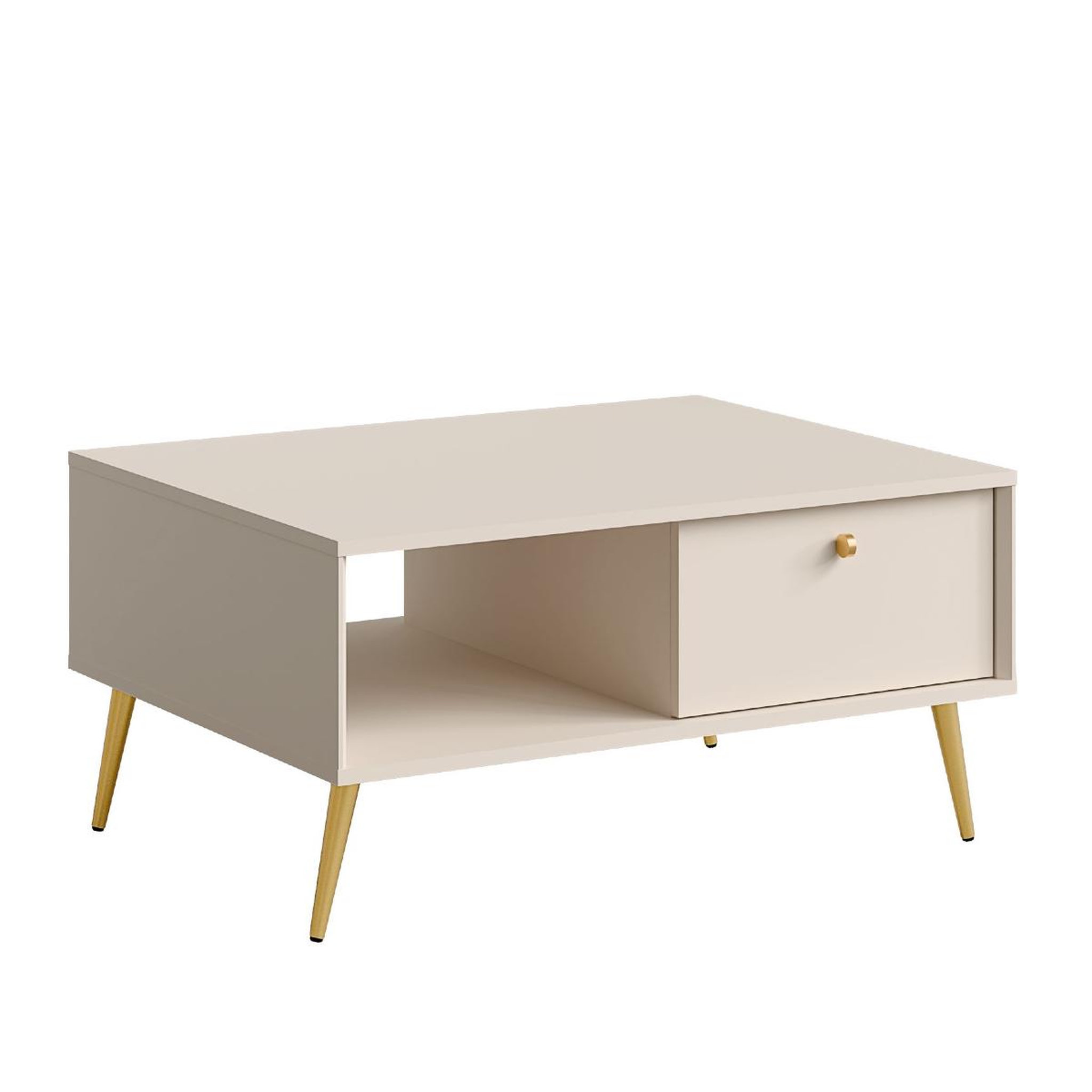 JLC KREATION Table basse avec tiroir beige et pied doré ezia