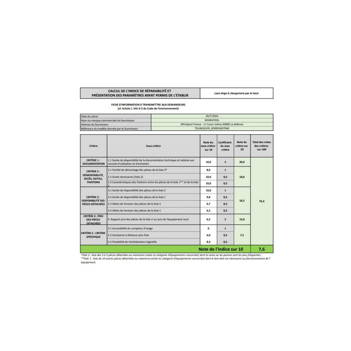 Whirlpool Lave-linge top 6kg 1200 tours/min - TDLR6261FR