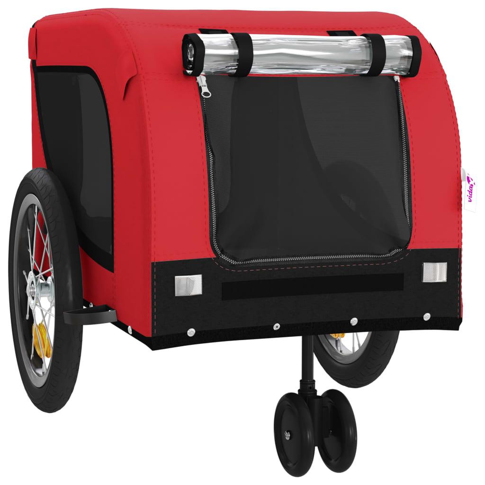 Voir la diapositive 4 : VIDAXL Remorque de velo pour animaux de compagnie rouge et noir