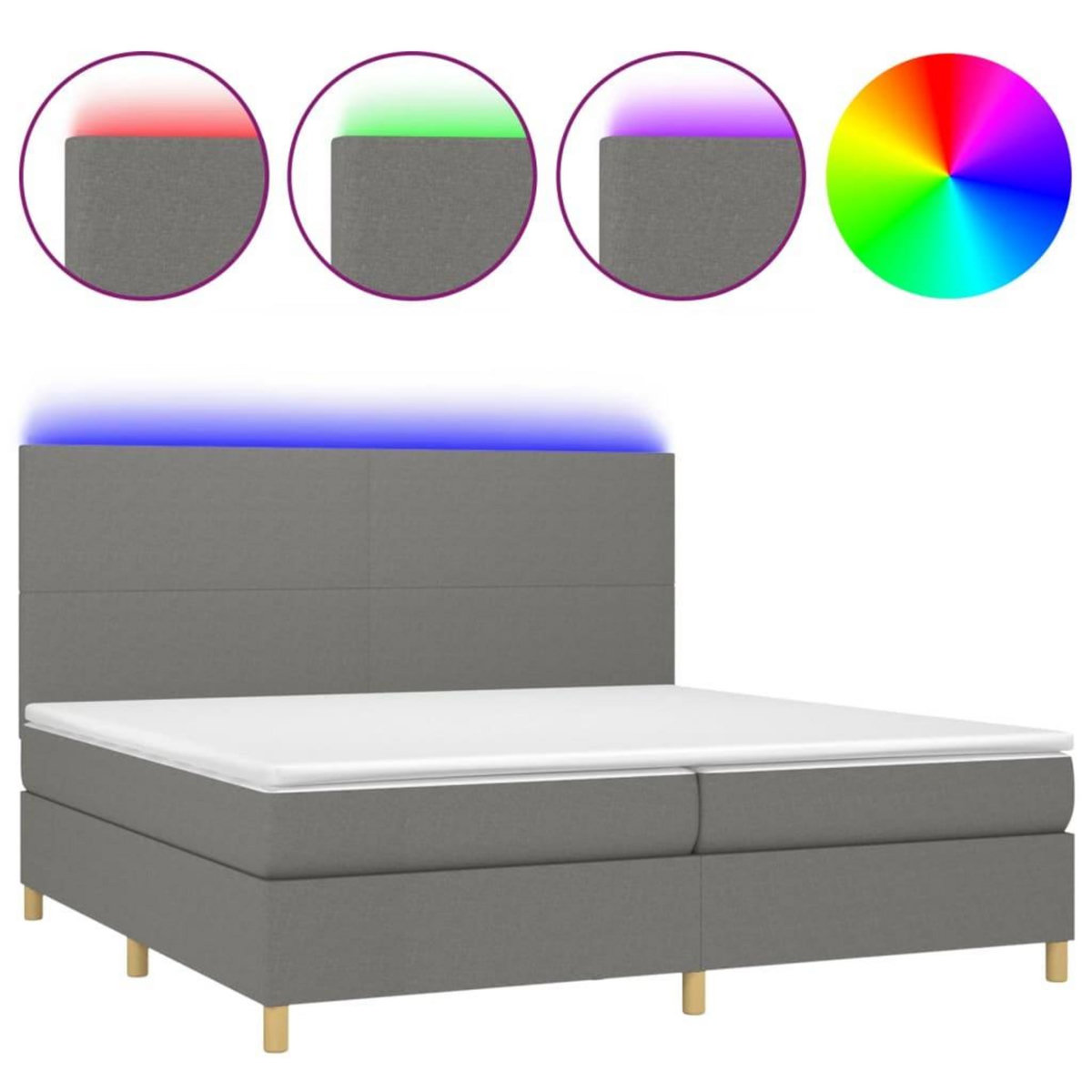 VIDAXL Sommier a lattes de lit et matelas et LED Gris fonce 200x200 cm