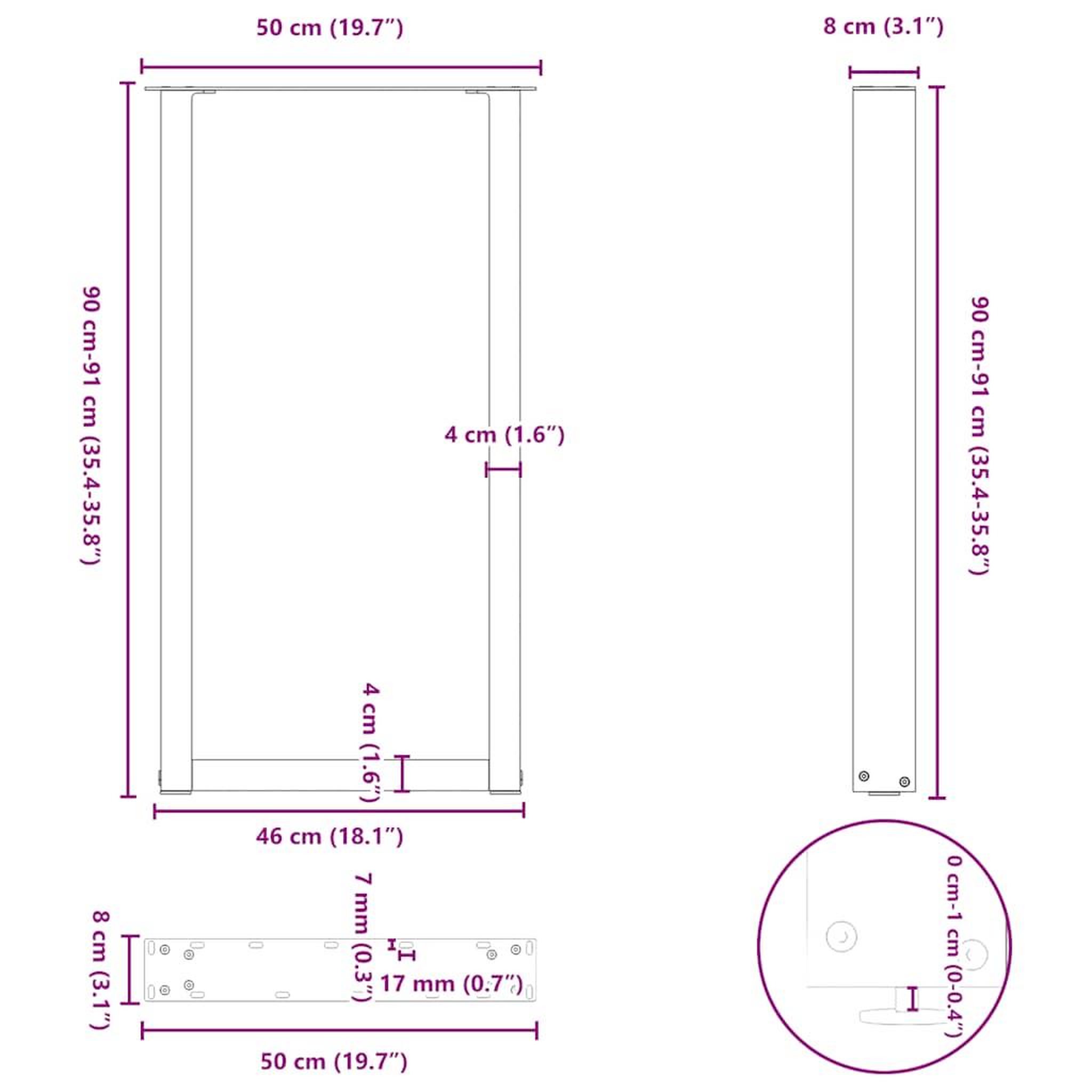 Voir la diapositive 6 : VIDAXL Pieds de table basse forme de U 2 pcs noir 50x(90-91) cm acier