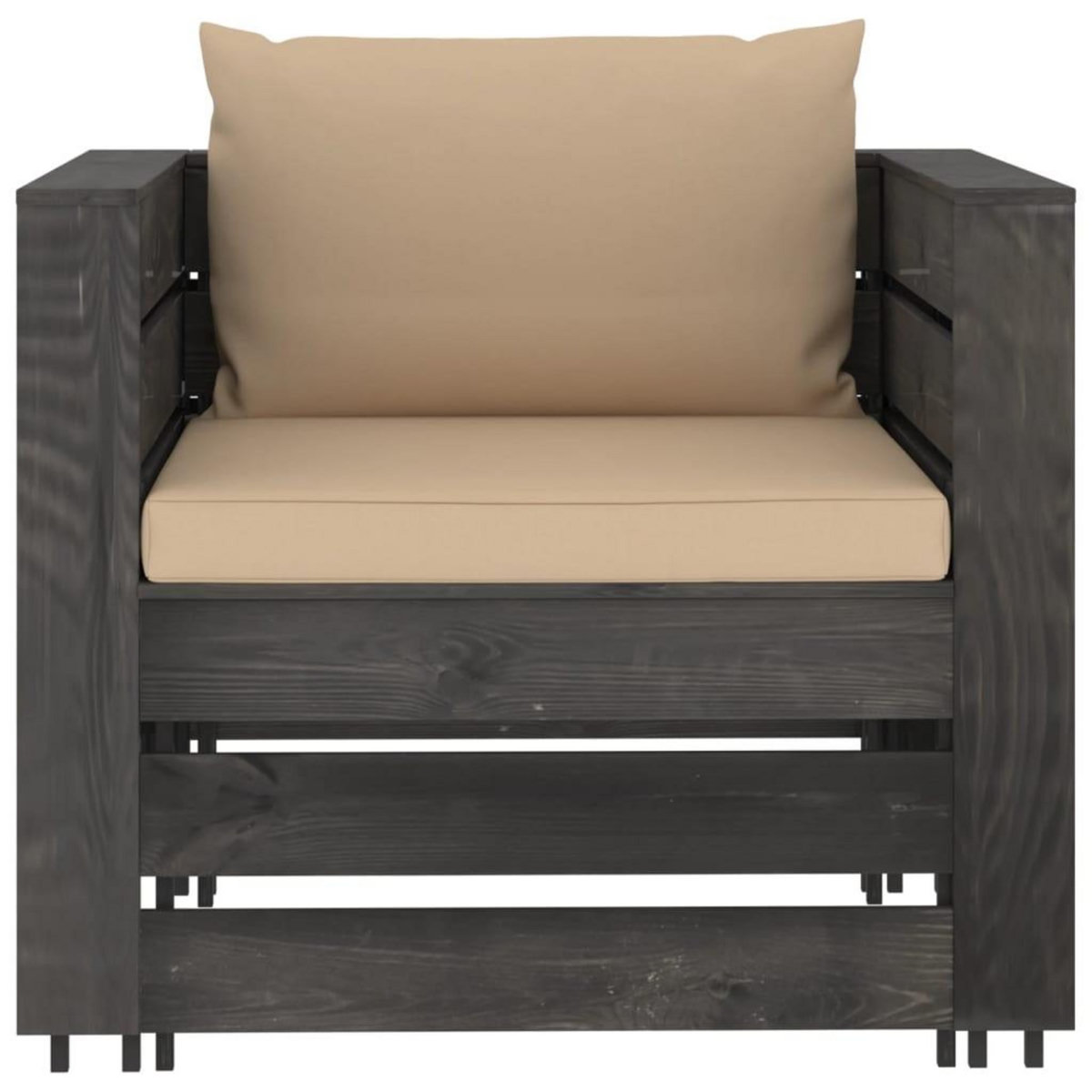 VIDAXL Salon de jardin 2 pcs avec coussins Bois impregne de gris