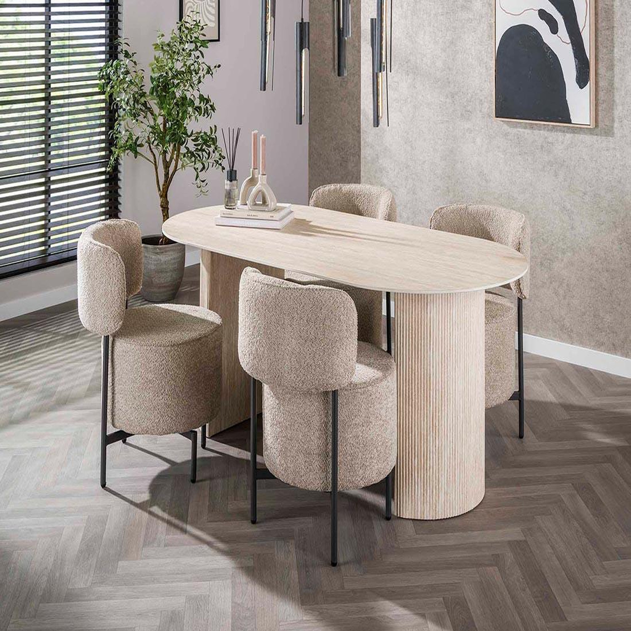 Voir la diapositive 5 : BEST MOBILIER Maeva - table à manger - bois effet travertin - 6 personnes