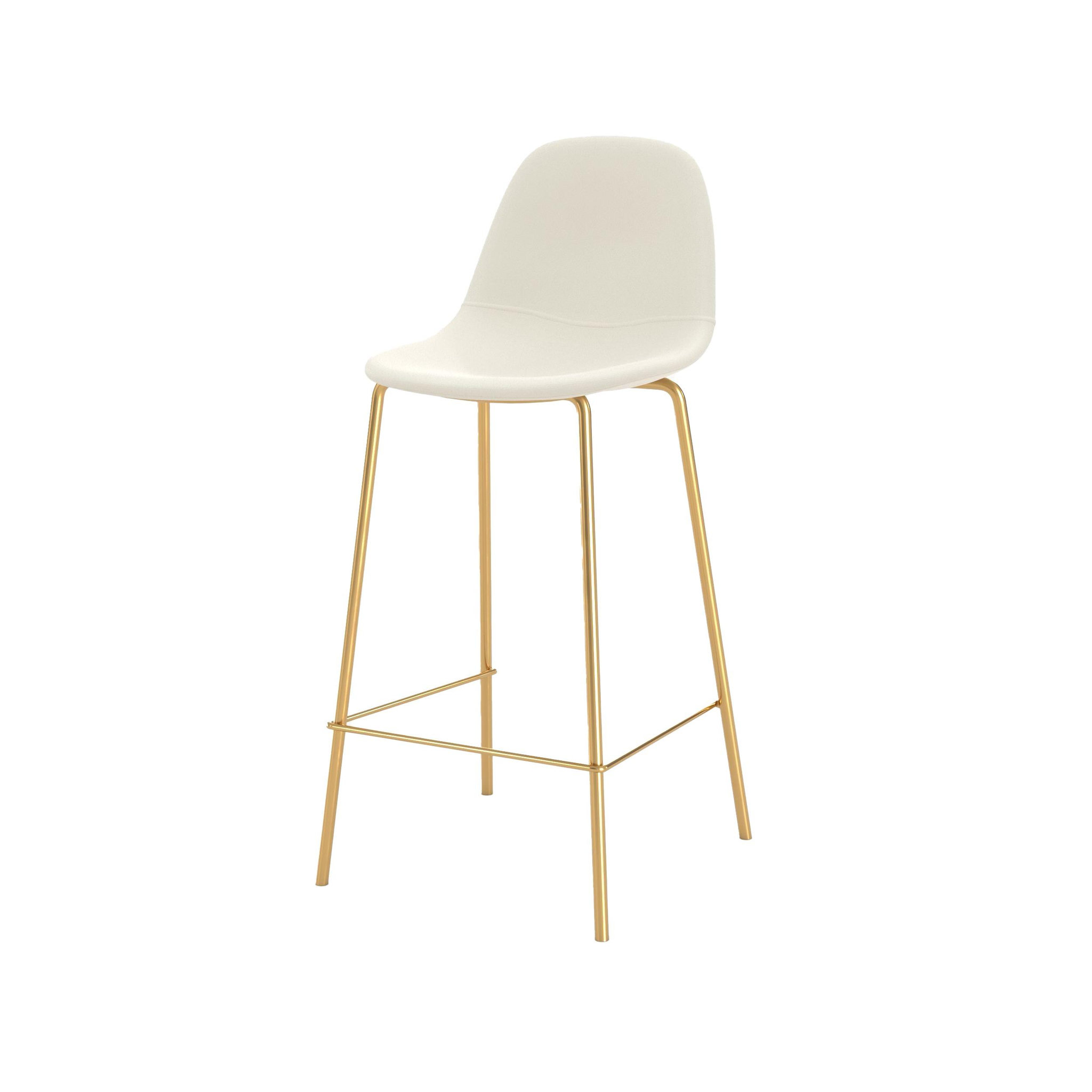 MAISON PAVANE Chaise pour îlot central en cuir synthétique blanc 65 cm, pieds dorés-henrik