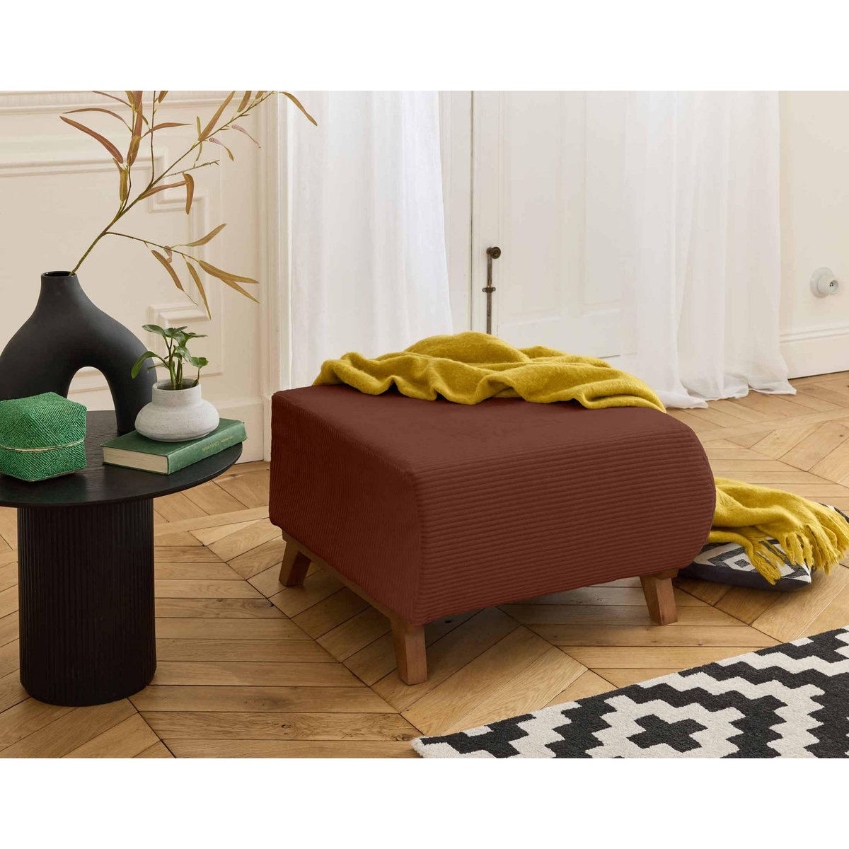 BEST MOBILIER Cristal - pouf modulable - 65 cm - en velours côtelé