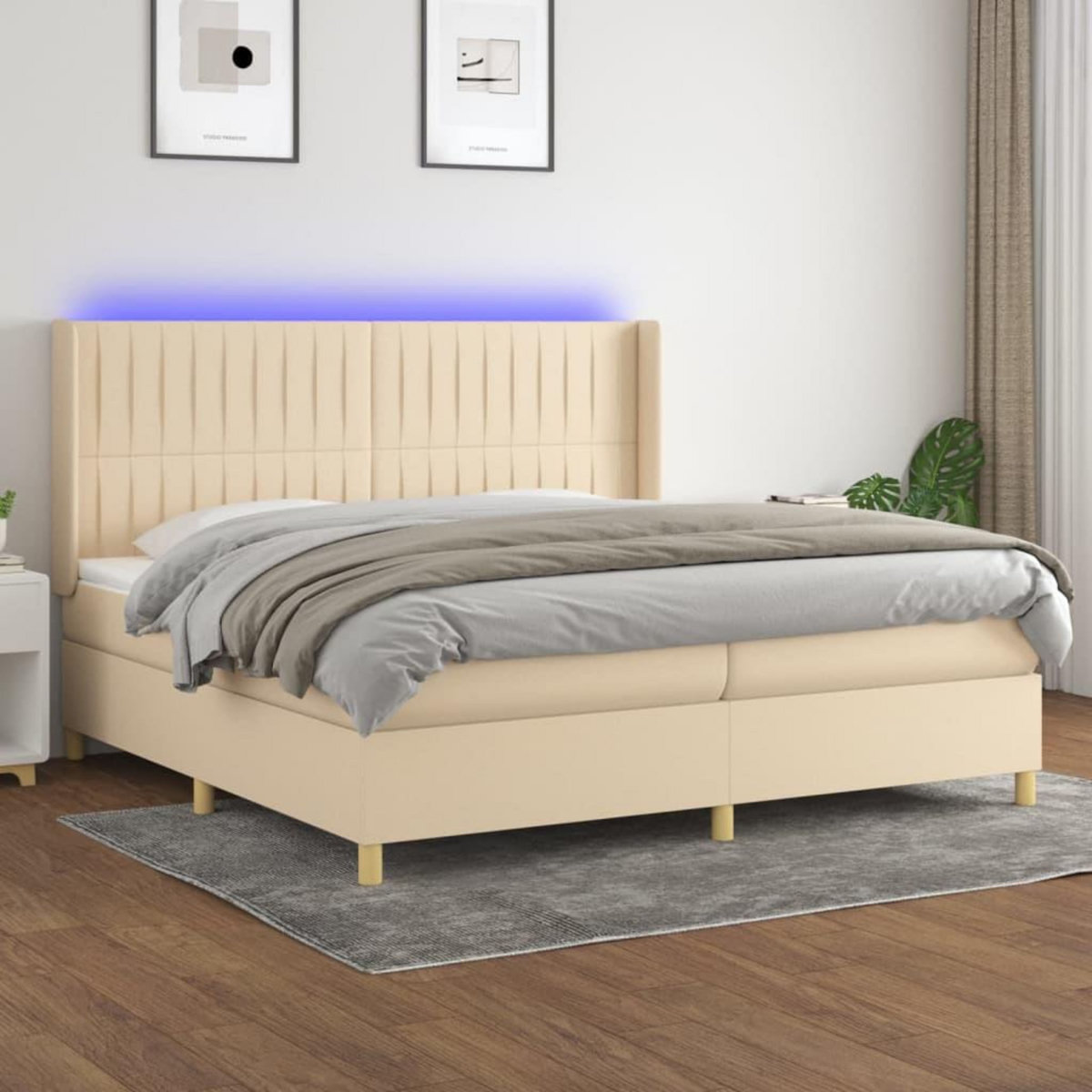 VIDAXL Sommier a lattes de lit matelas et LED Creme 200x200 cm Tissu