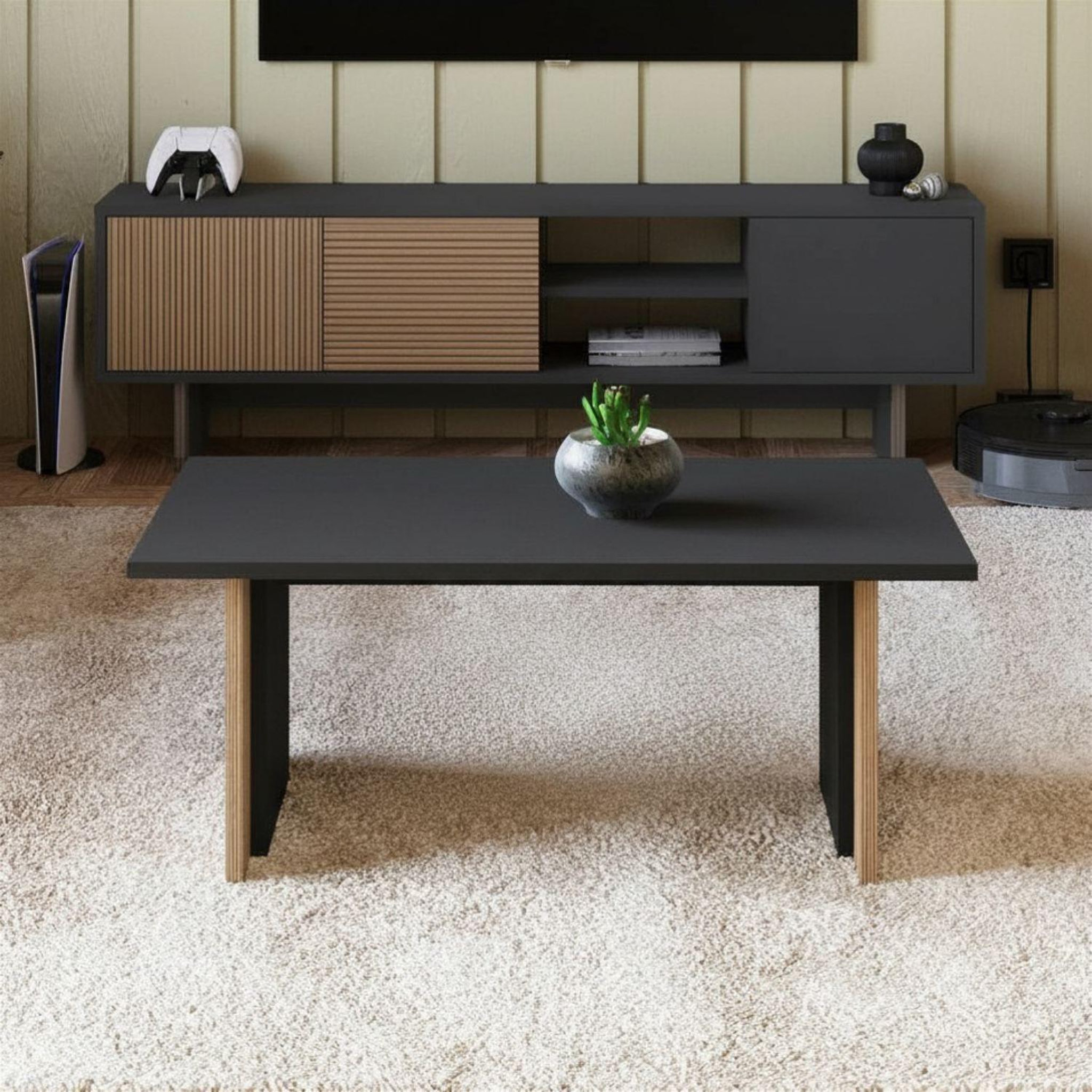 Voir la diapositive 3 : Habitat et Jardin Table basse en bois  ravello  - 90 x 50 x 40 cm - gris anthracite