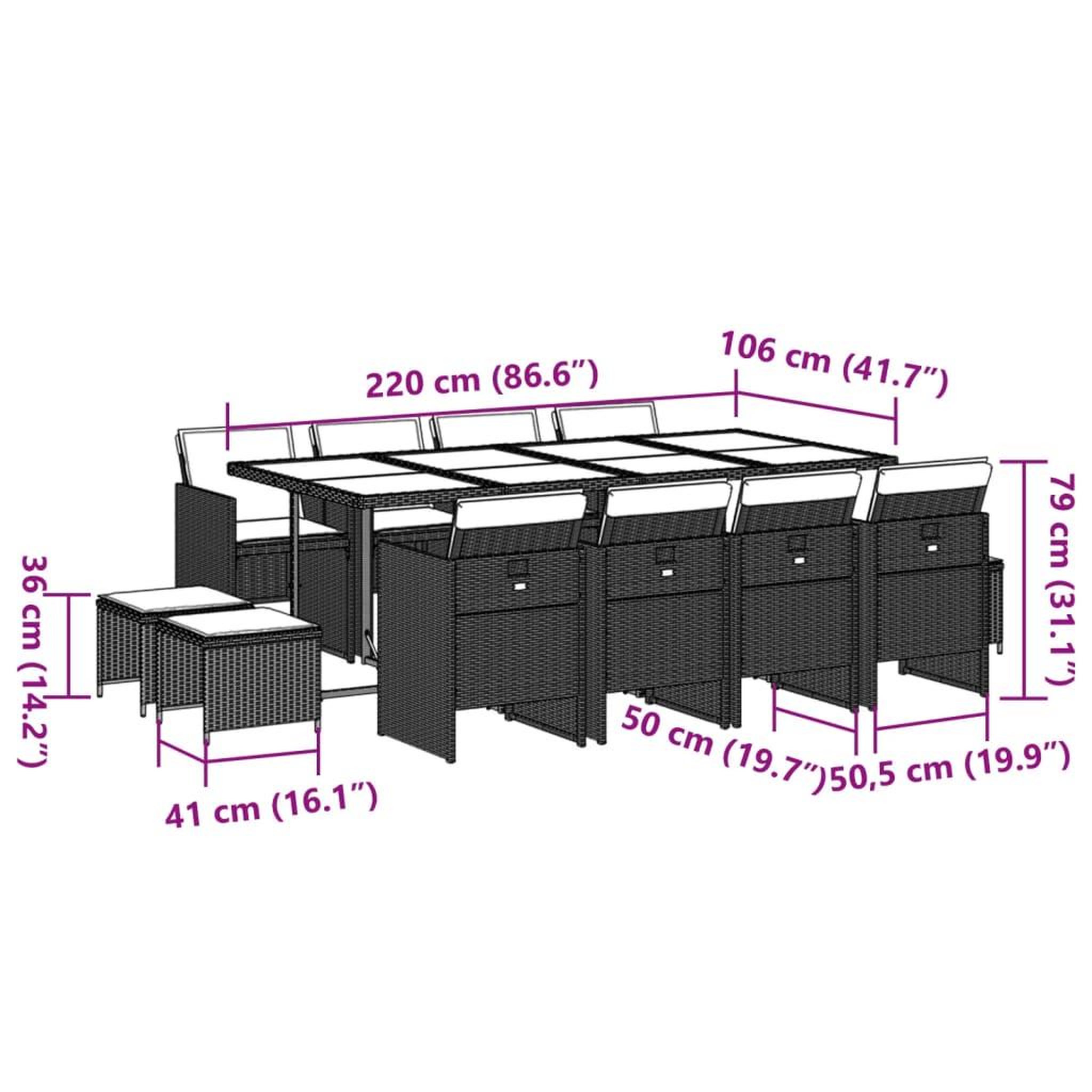 Voir la diapositive 6 : VIDAXL Ensemble a manger de jardin 13 pcs coussins noir resine tressee