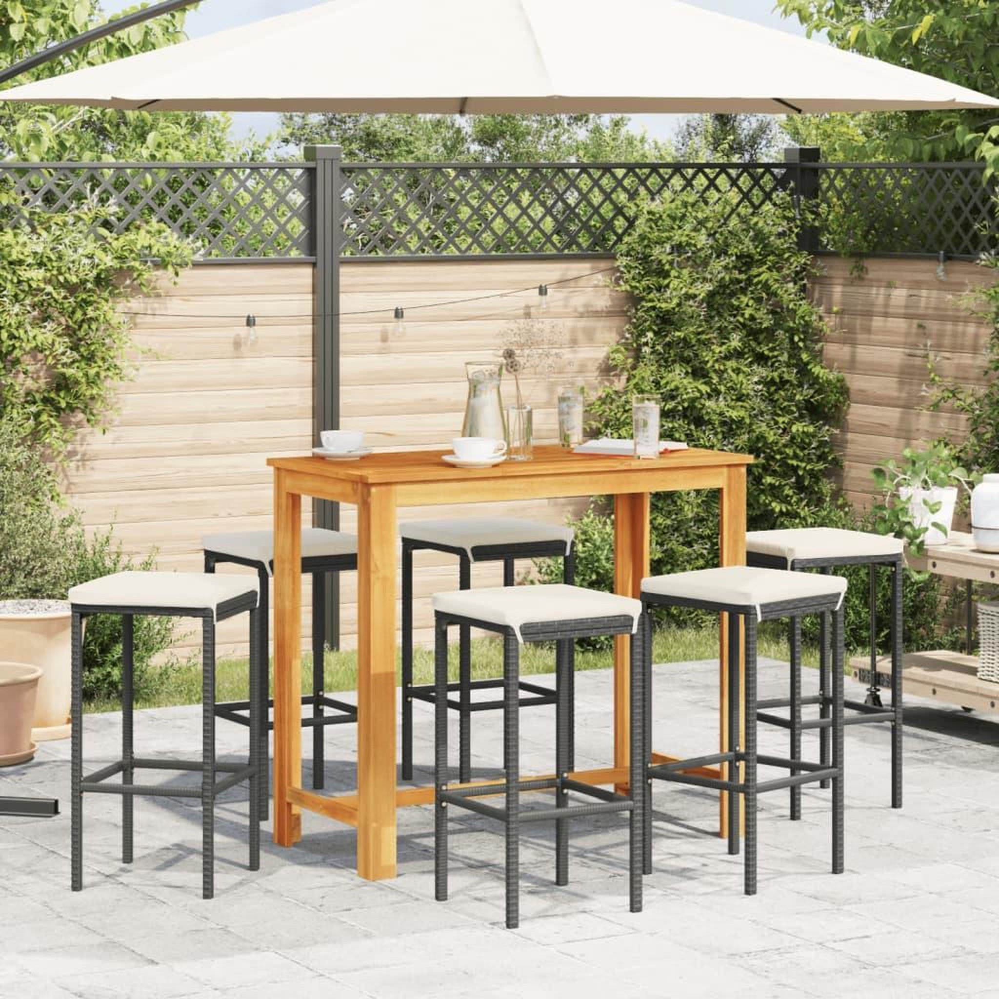Voir la diapositive 3 : VIDAXL Ensemble de bar de jardin 7 pcs noir bois massif acacia rotin