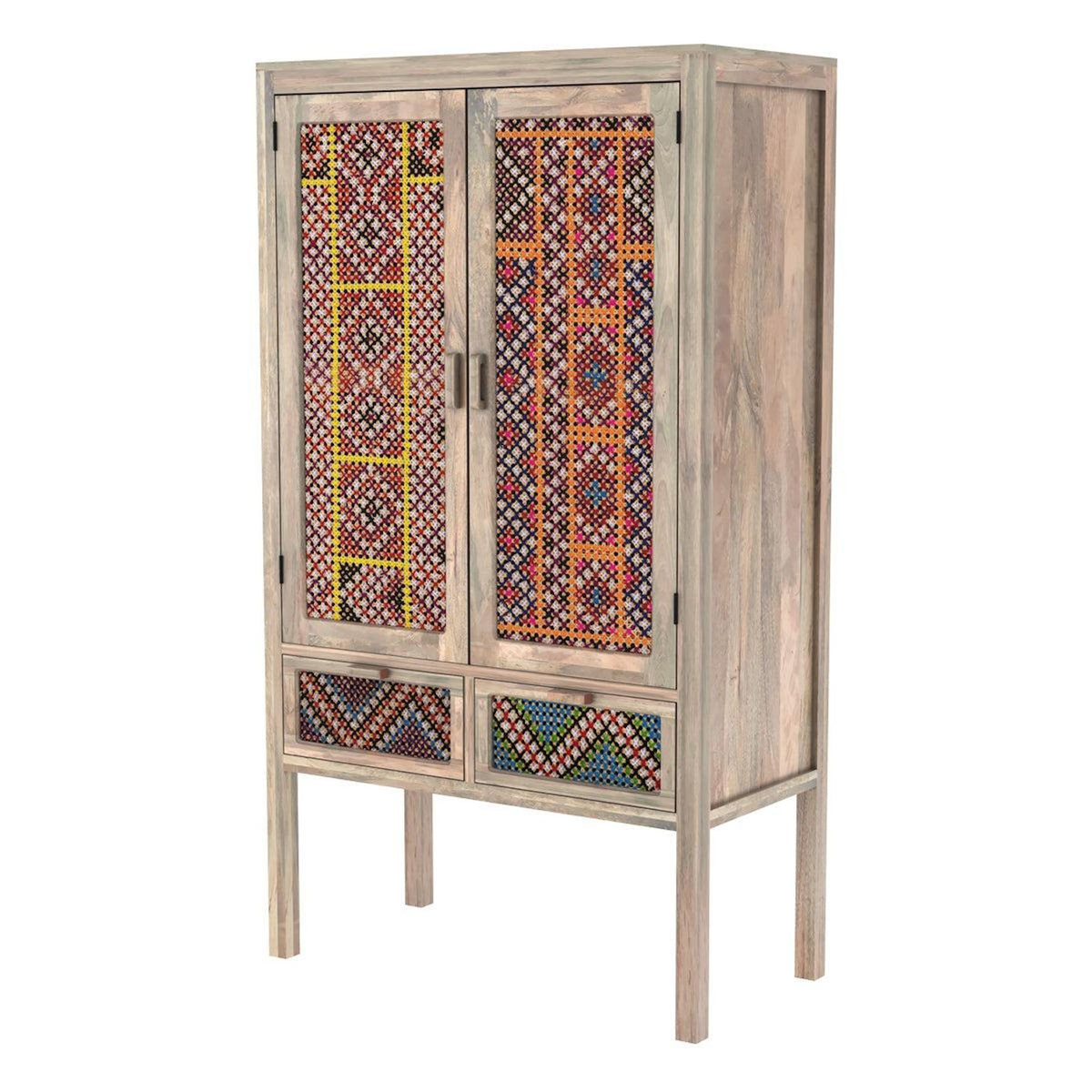 Rendez vous déco Armoire 2 portes 2 tiroirs en manguier et cannage coloré-Massaï