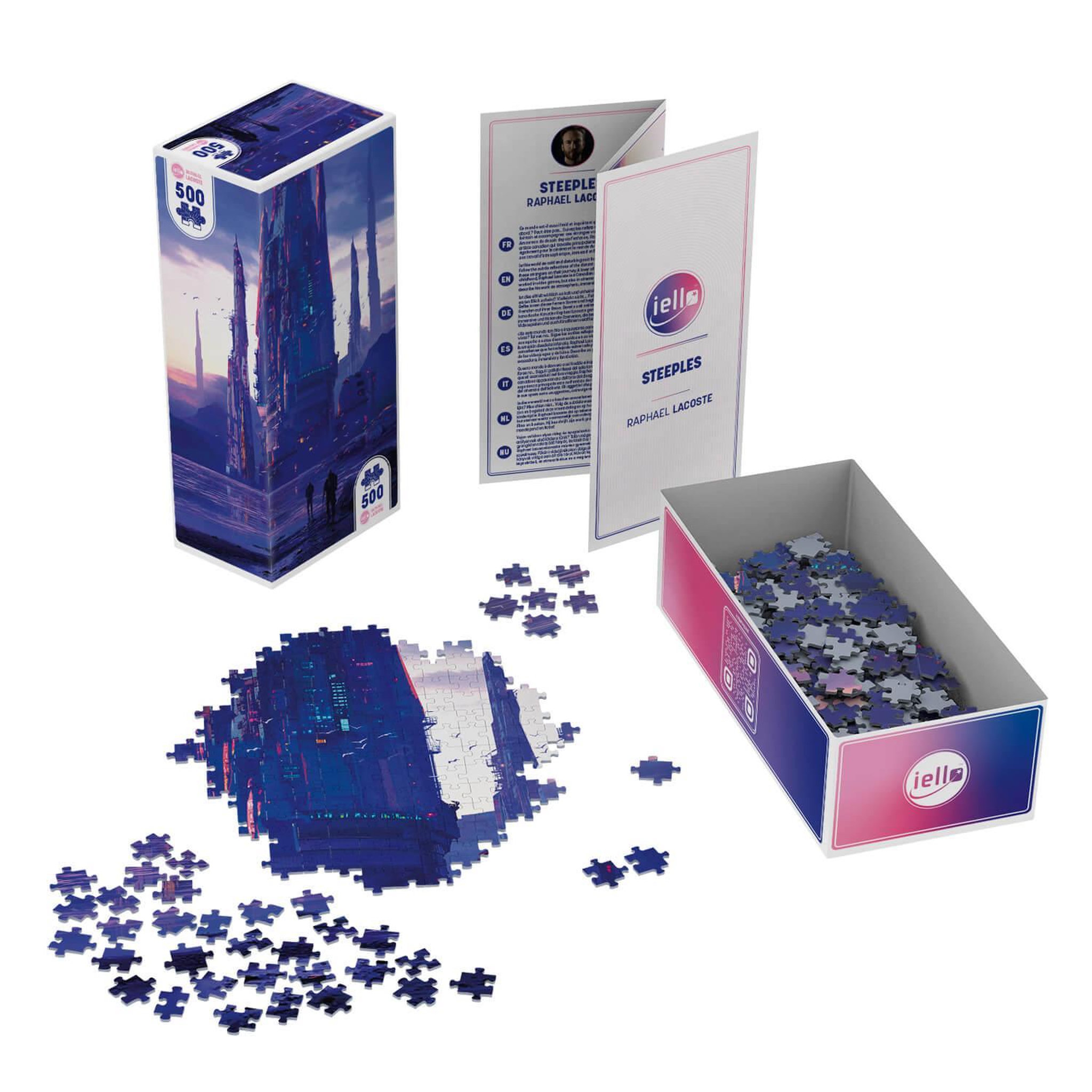 Voir la diapositive 2 : Iello Puzzle 500 pièces – Universe Steeples – Illustration artistique contemporaine – Univers fantastique – Adulte – Iello