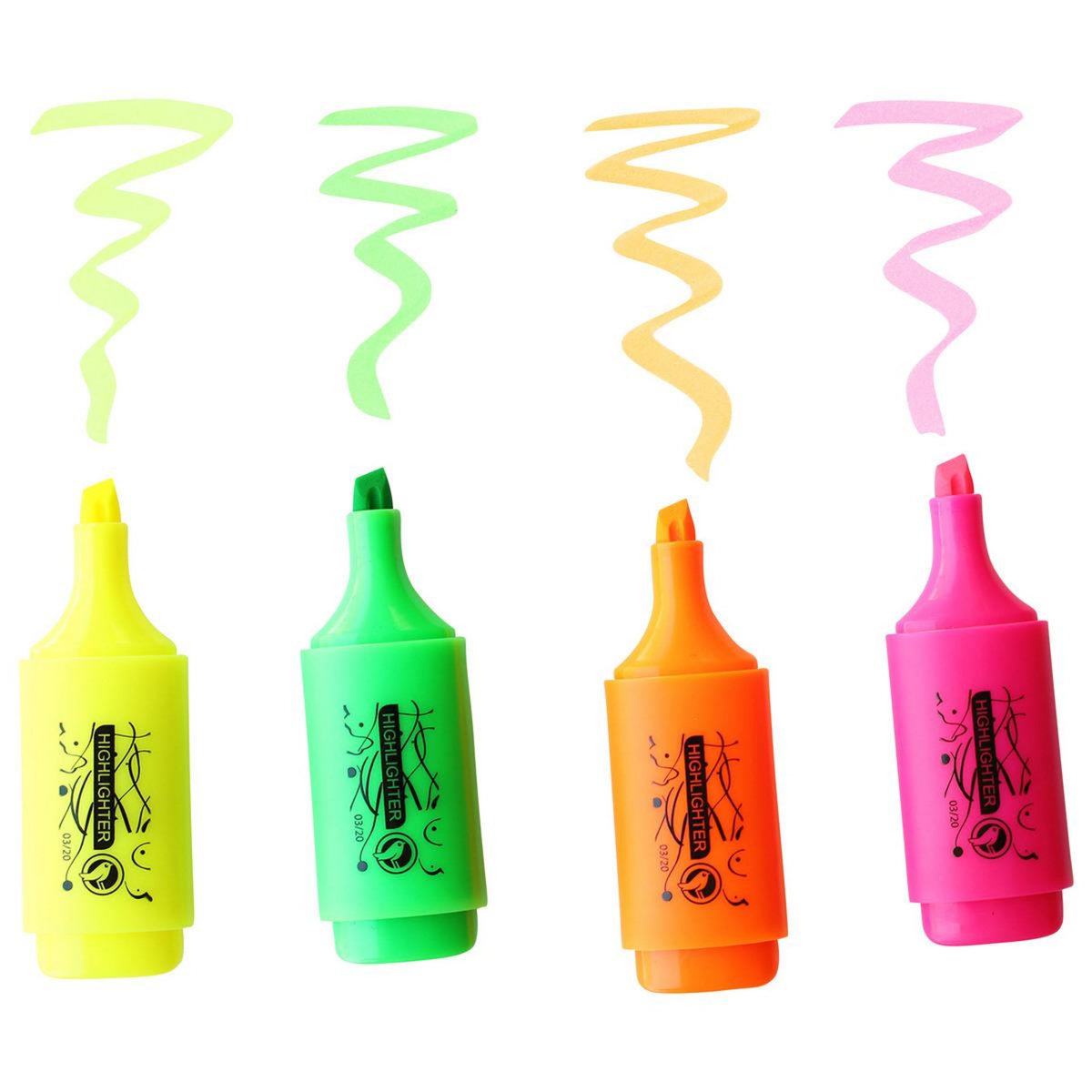 AUCHAN Lot de 4 mini surligneurs pointe biseautée vert/orange/jaune/rose