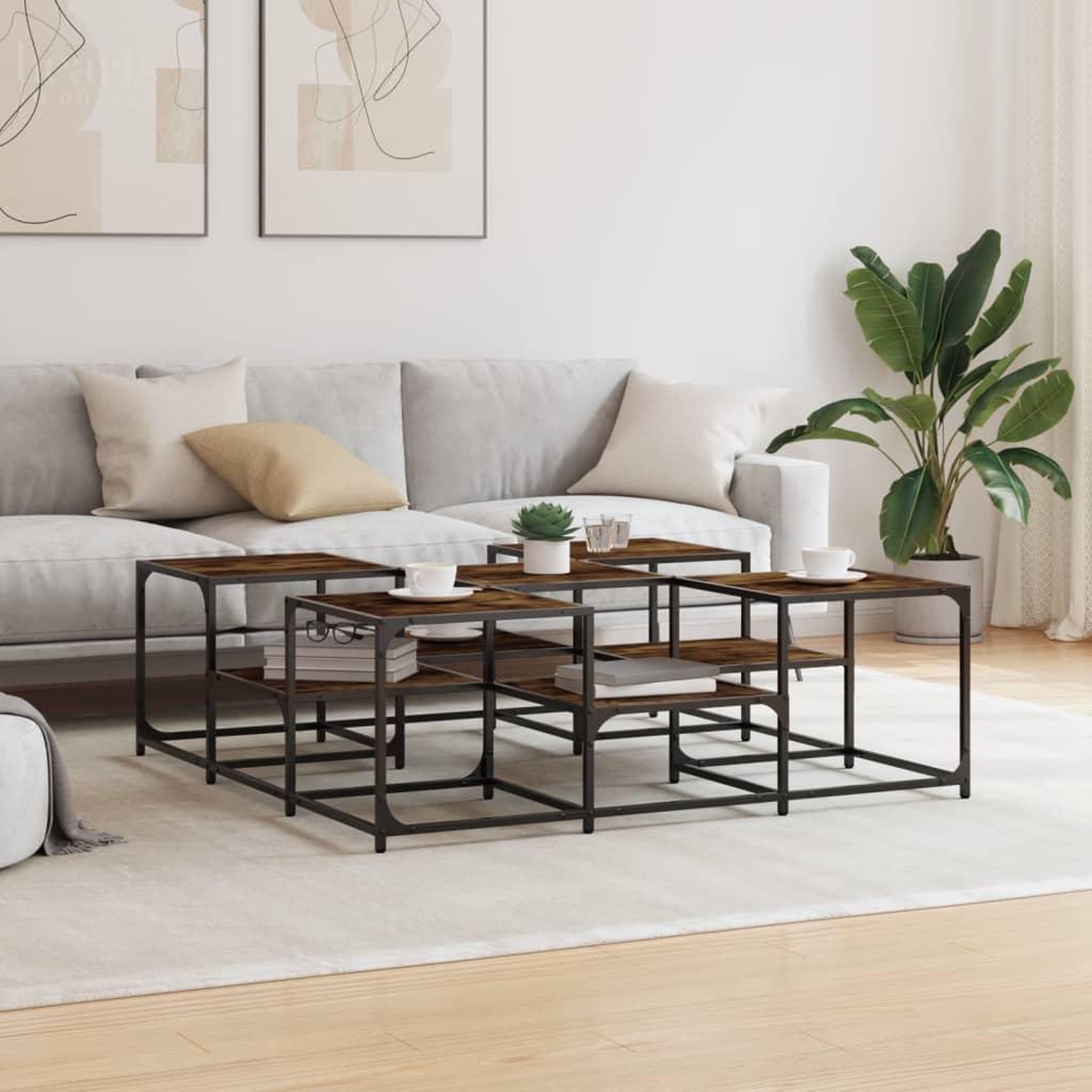 Voir la diapositive 3 : VIDAXL Table basse chene fume 121x121x40 cm bois d'ingenierie