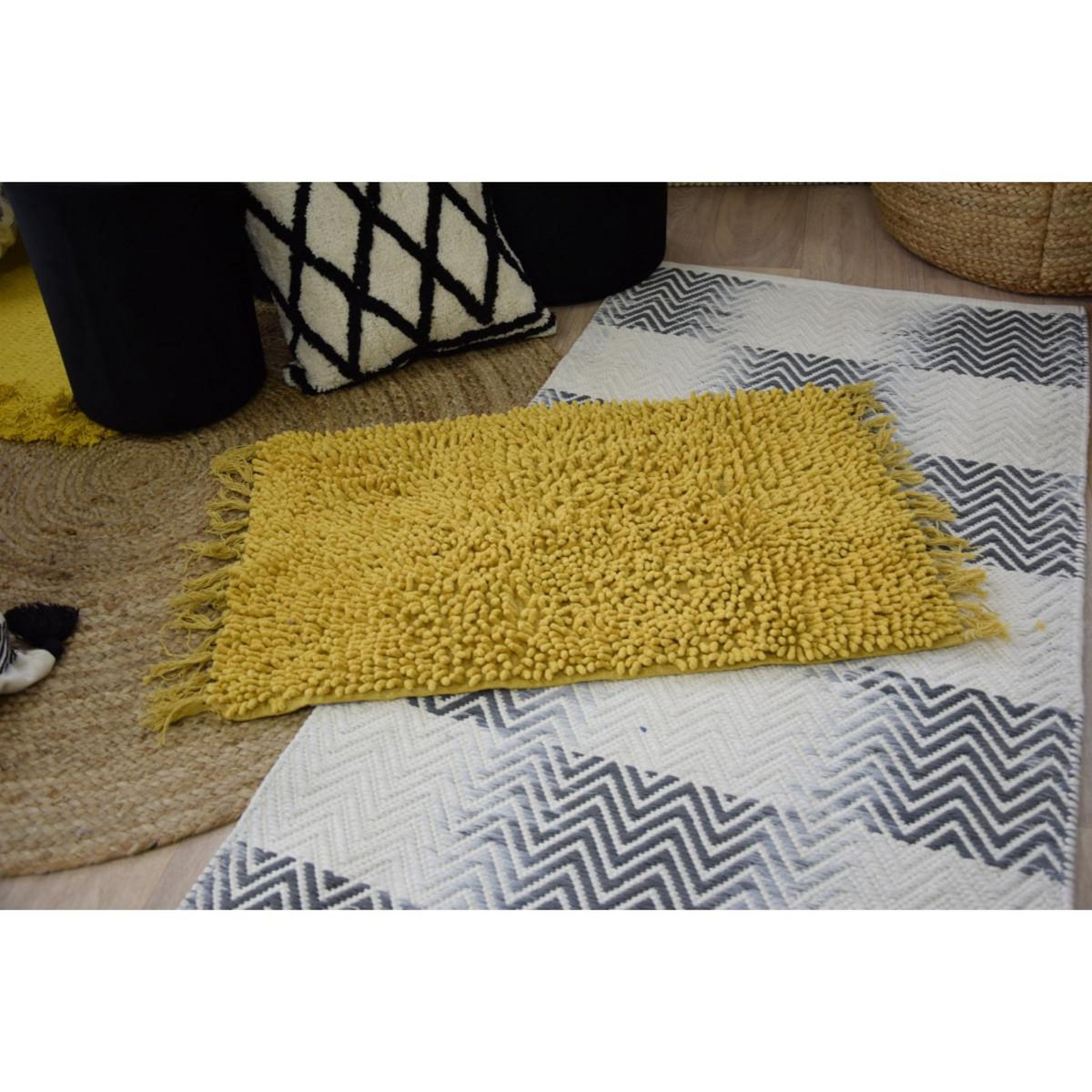 GUY LEVASSEUR Tapis de bain en coton uni à franges 50x70cm