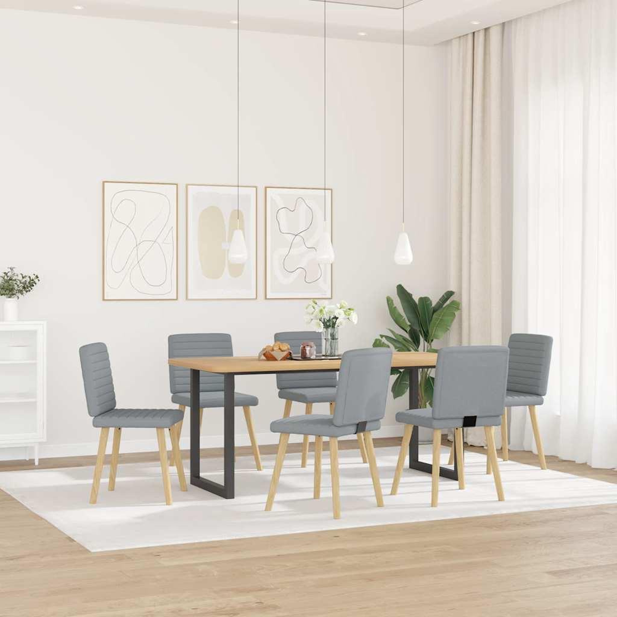 Voir la diapositive 2 : VIDAXL Chaises a manger lot de 6 gris clair tissu