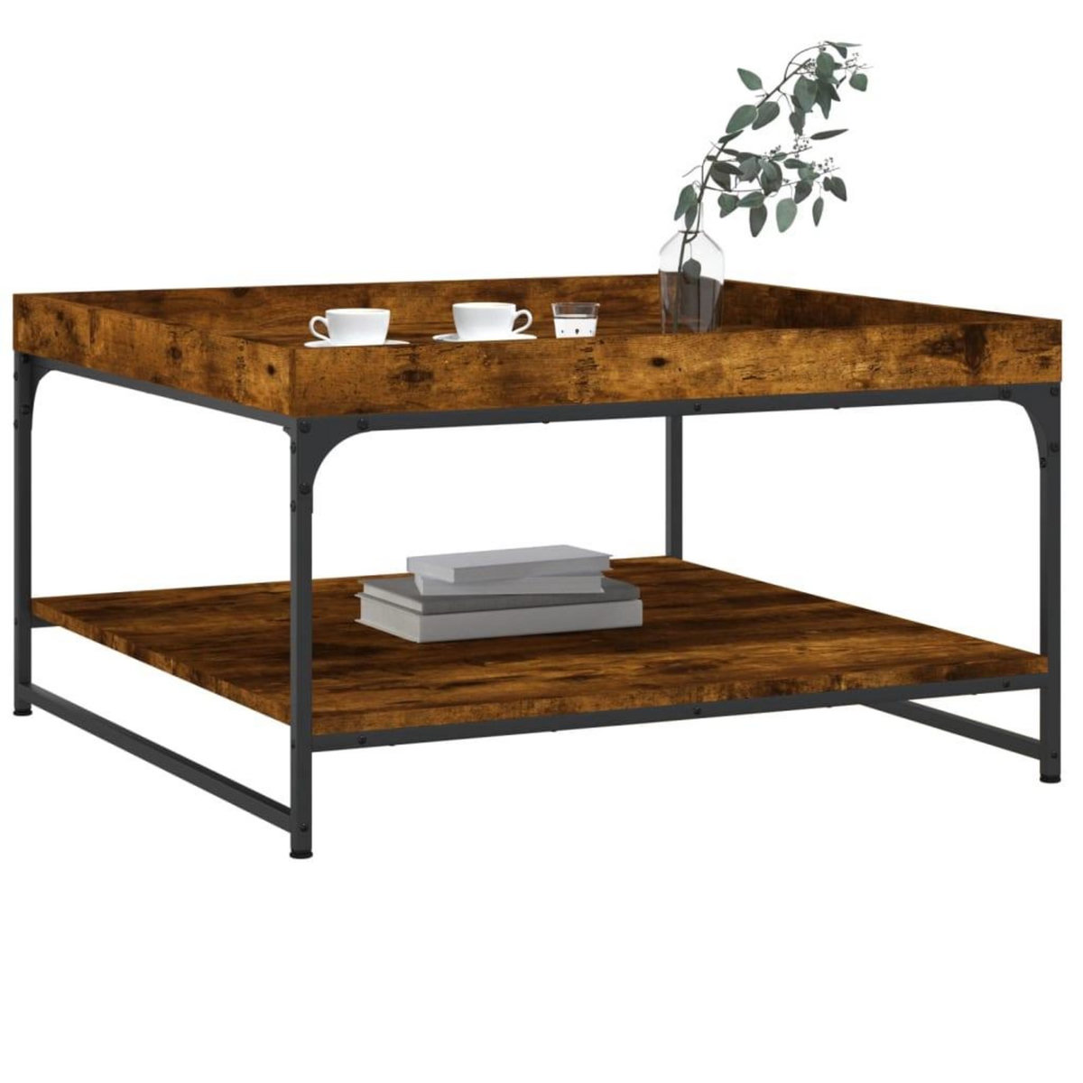 VIDAXL Table basse chene fume 80x80x45 cm bois d'ingenierie et fer