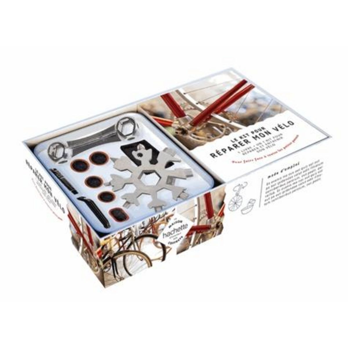 COFFRET LE KIT POUR REPARER MON VELO. LE LIVRE AVEC 1 BOITE ET SES ACCESSOIRES POUR ENTRETENIR SON VELO, Hourquet Jérôme