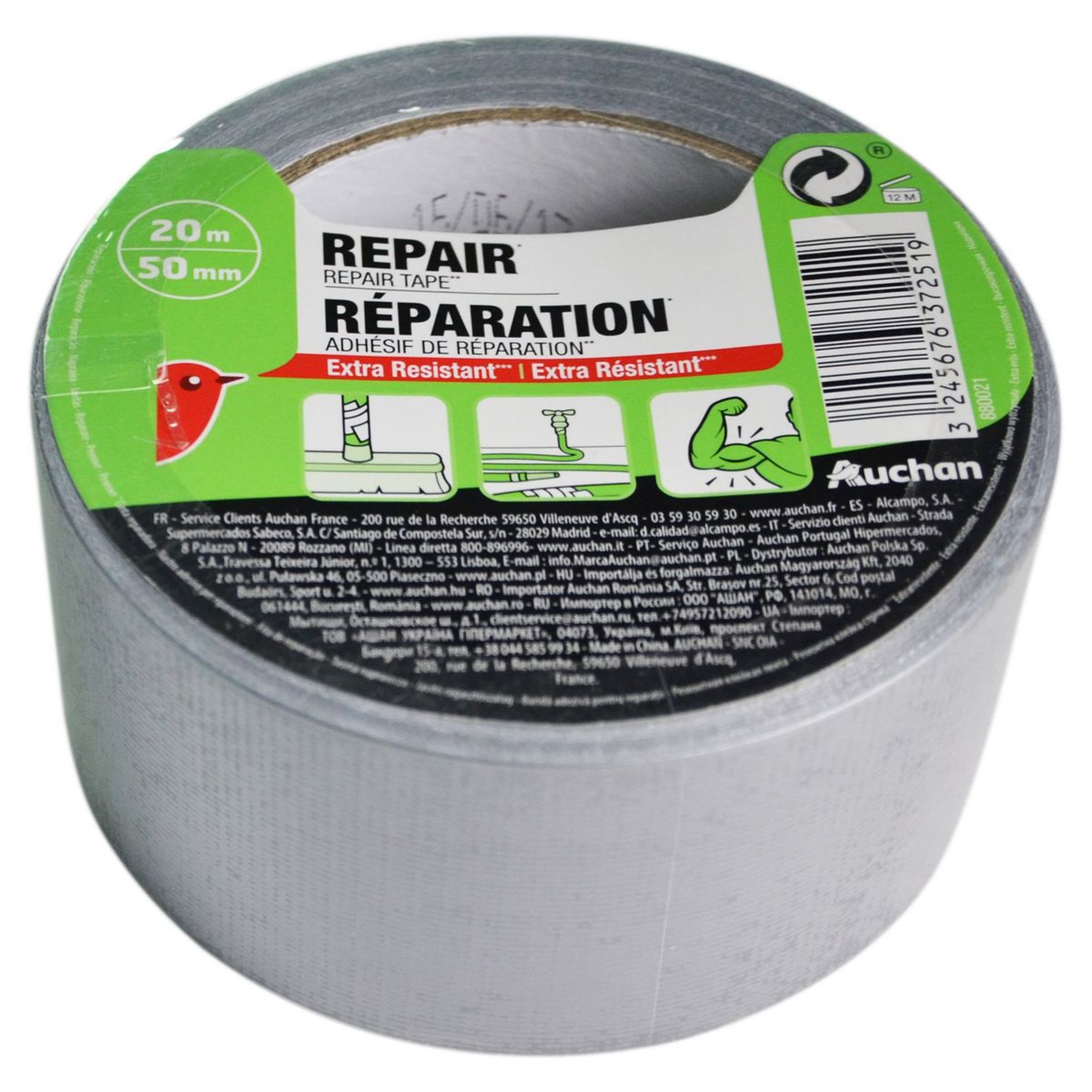 AUCHAN Adhésif de réparation extra résistant 20mx50mm x1
