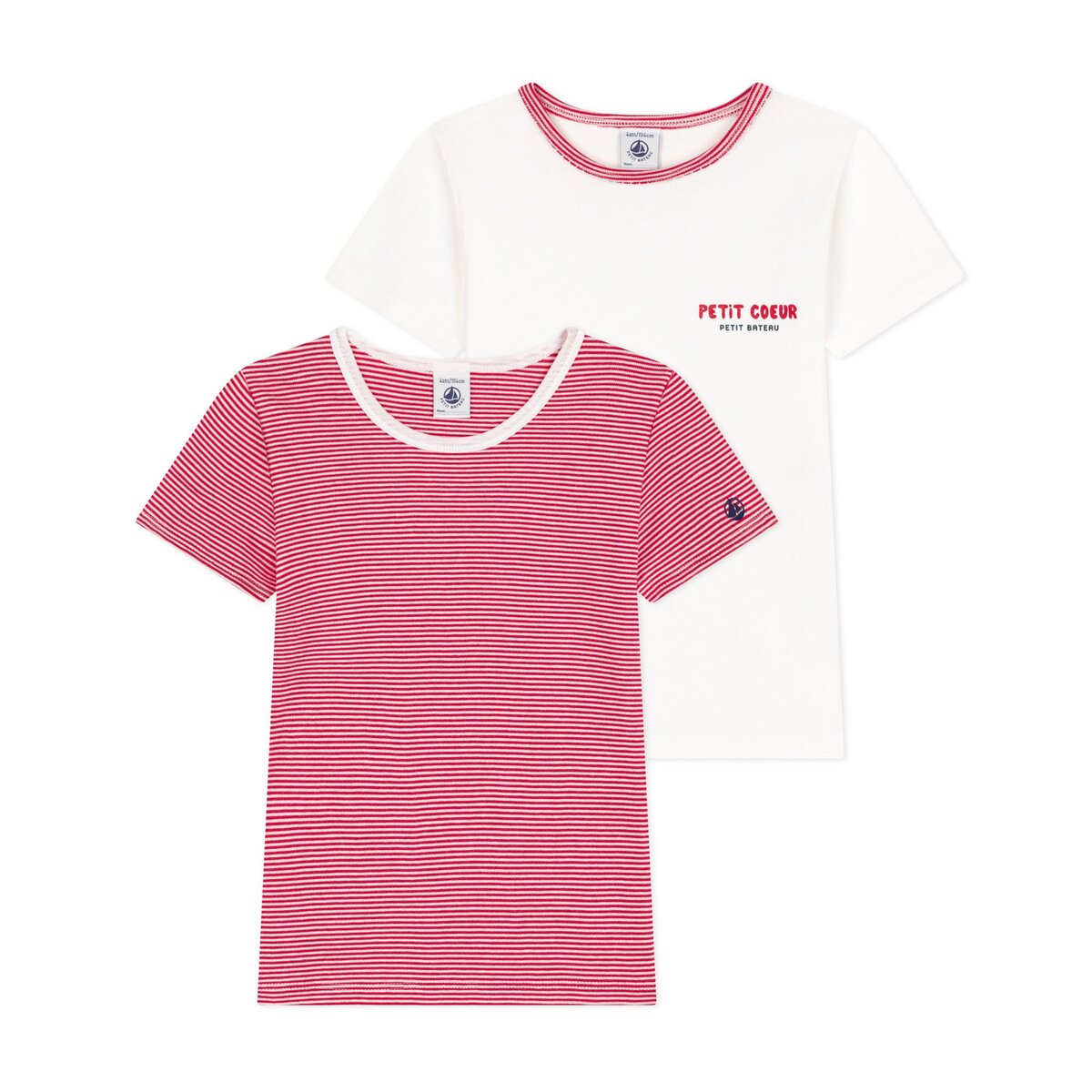 PETIT BATEAU Lot de 2 t-shirts en coton fille pas cher 