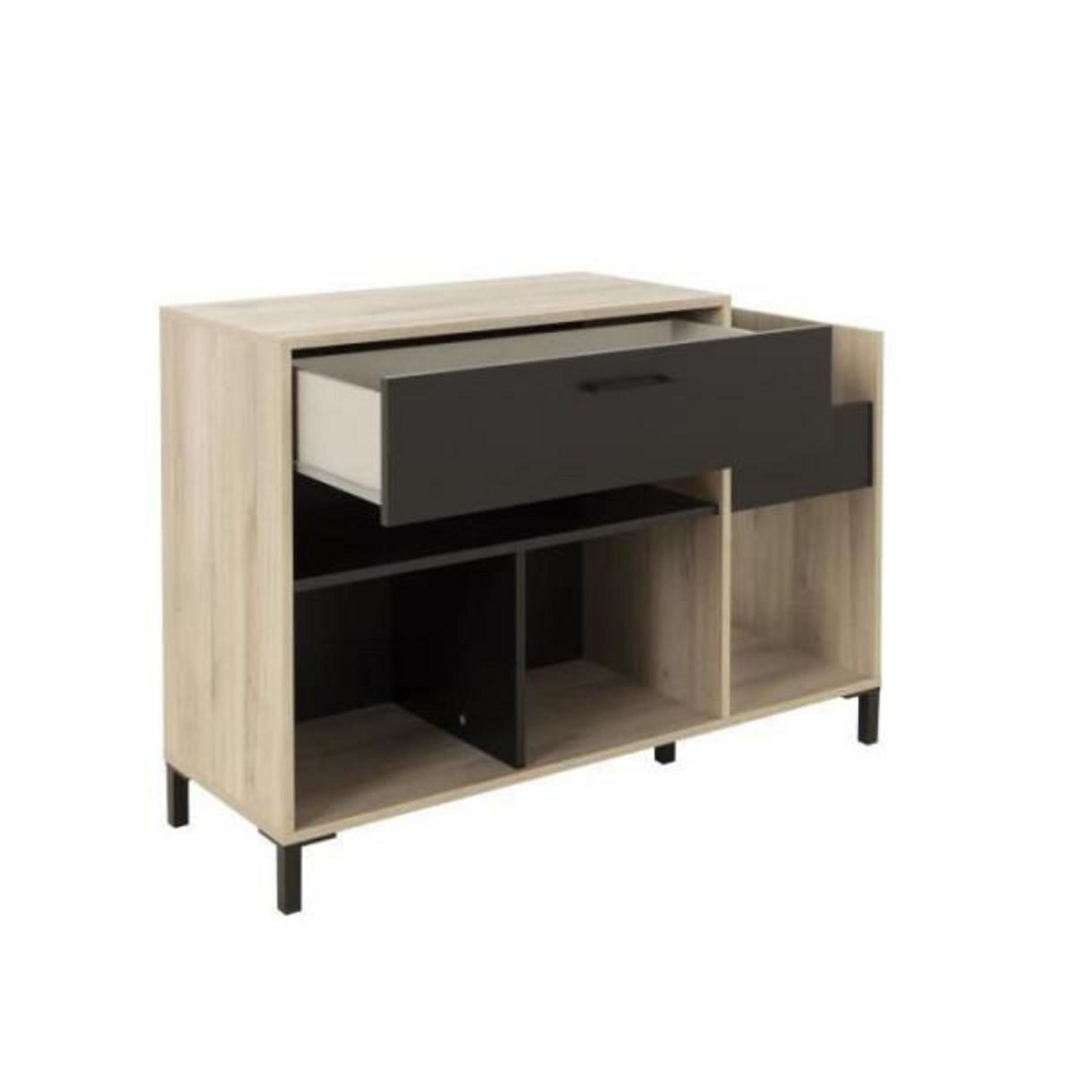 GAMI Meuble rangement vinyle - GAMI - Platine - Style urbain - Décor chene - Noir - L 115 x P 40 x H 81 cm
