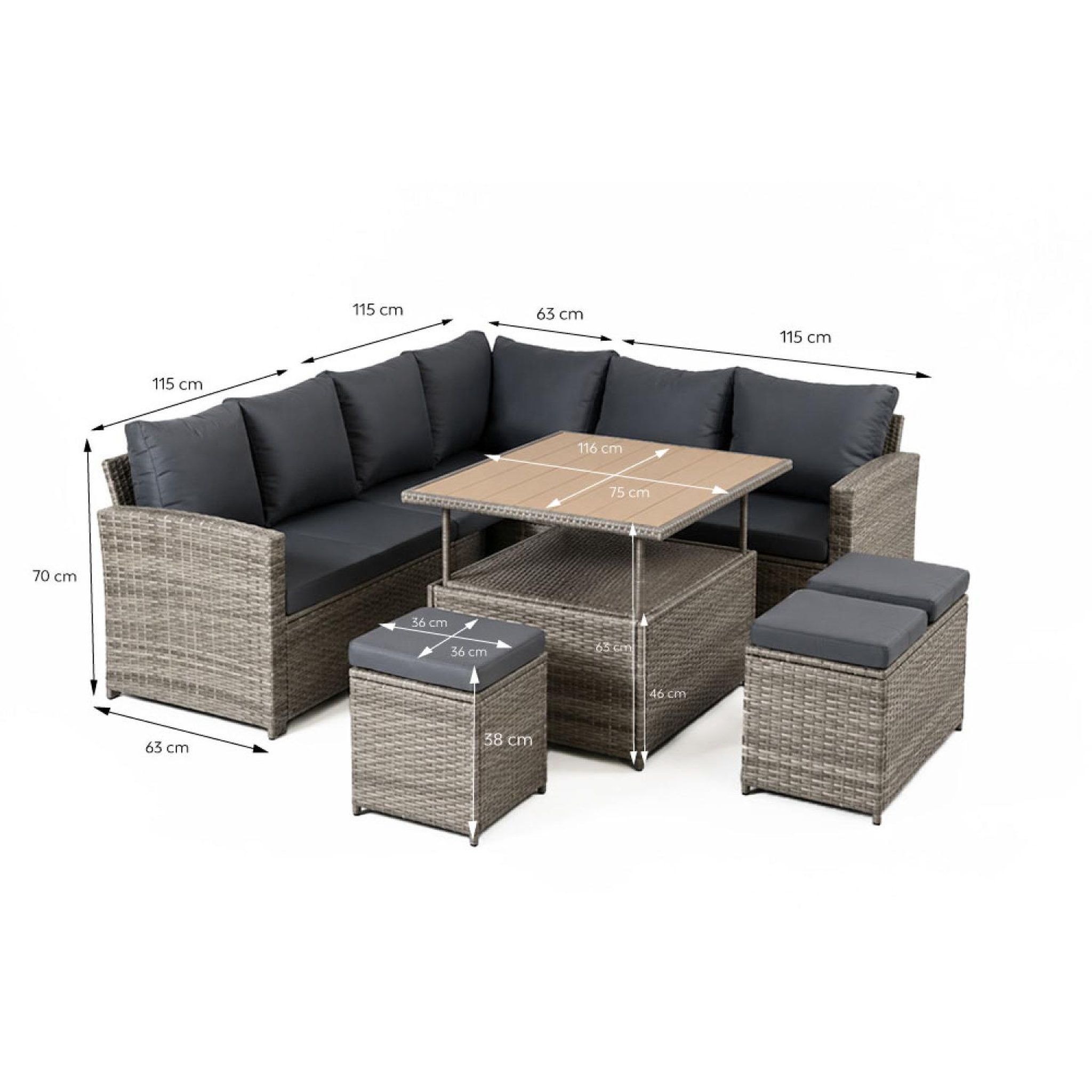 Voir la diapositive 3 : CONCEPT USINE Salon de jardin modulable 9 places en résine tressée avec table relevable effet bois sahara