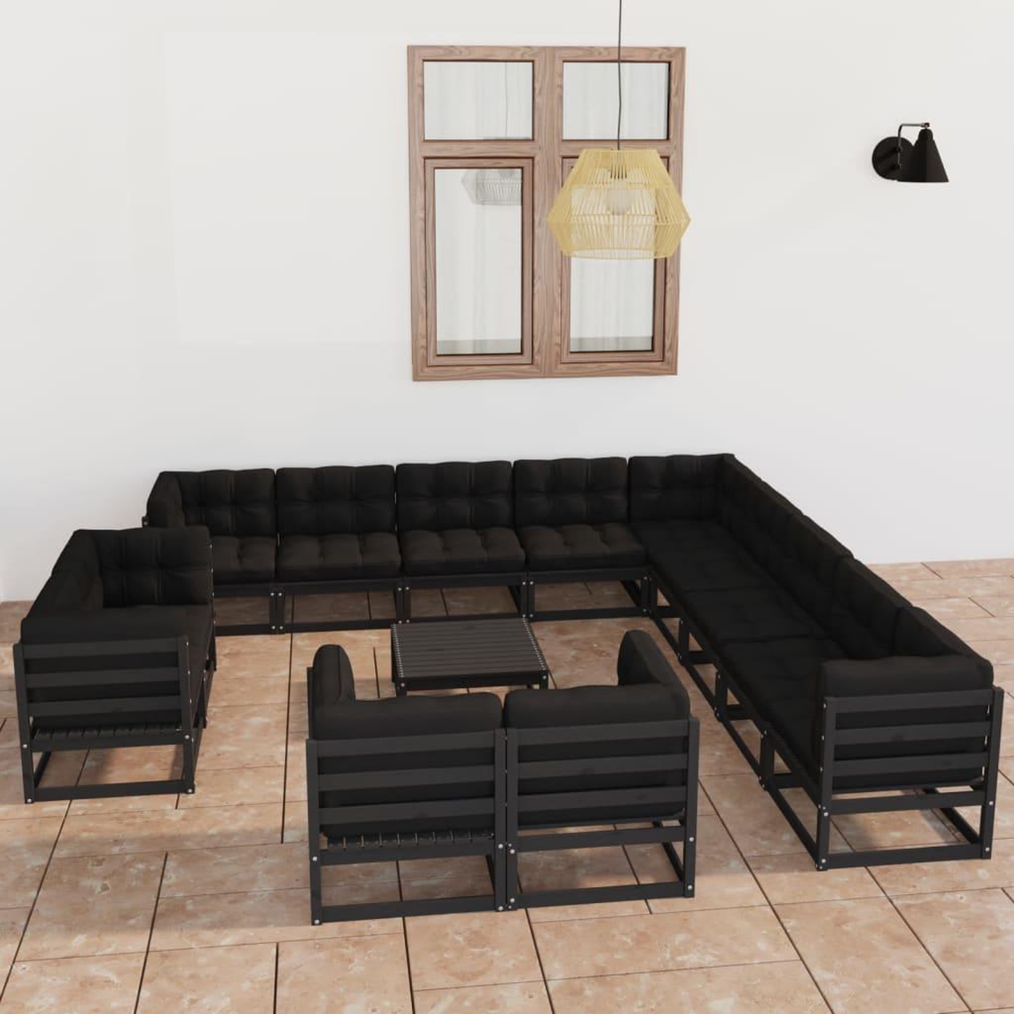 Voir la diapositive 1 : VIDAXL Salon de jardin 14 pcs avec coussins Noir Bois de pin massif