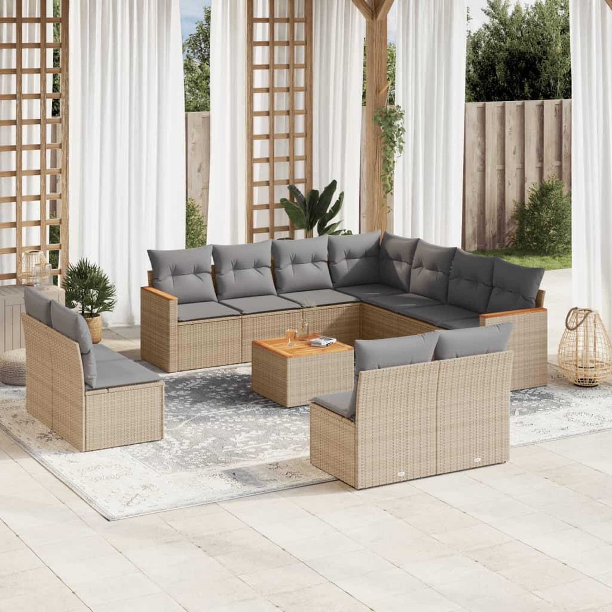 VIDAXL Salon de jardin et coussins 12 pcs melange beige resine tressee