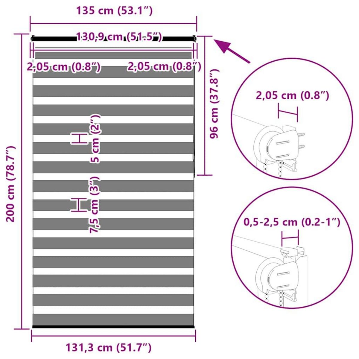 VIDAXL Store zebre noir 135x200 cm largeur du tissu 130,9 cm polyester