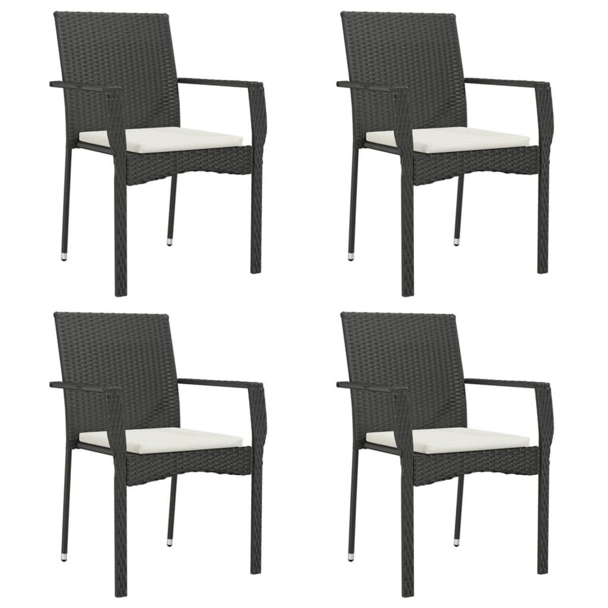 VIDAXL Chaises de jardin lot de 4 avec coussins Resine tressee Noir