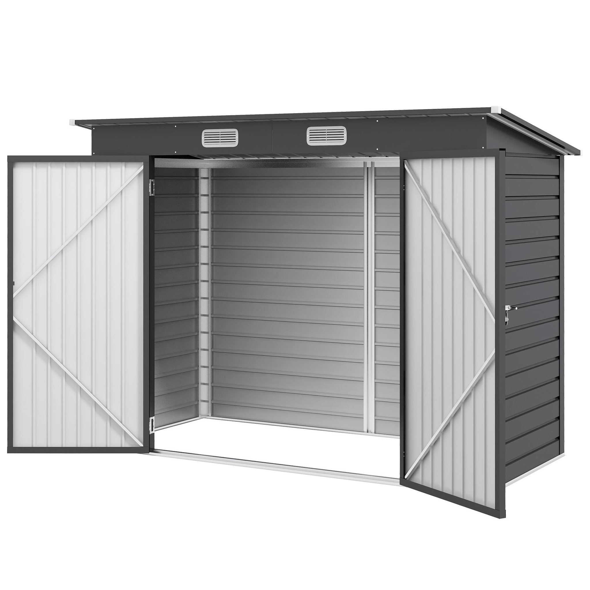 Voir la diapositive 5 : OUTSUNNY Abri de jardin 3 m² tôle d'acier 2 portes verrouillables 2 évents toit incliné
