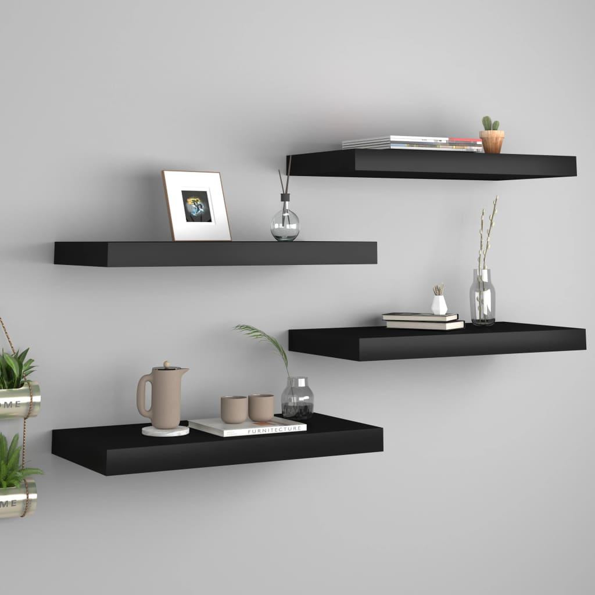 Voir la diapositive 1 : VIDAXL Etageres murales flottantes 4 pcs noir 50x23x3,8 cm MDF