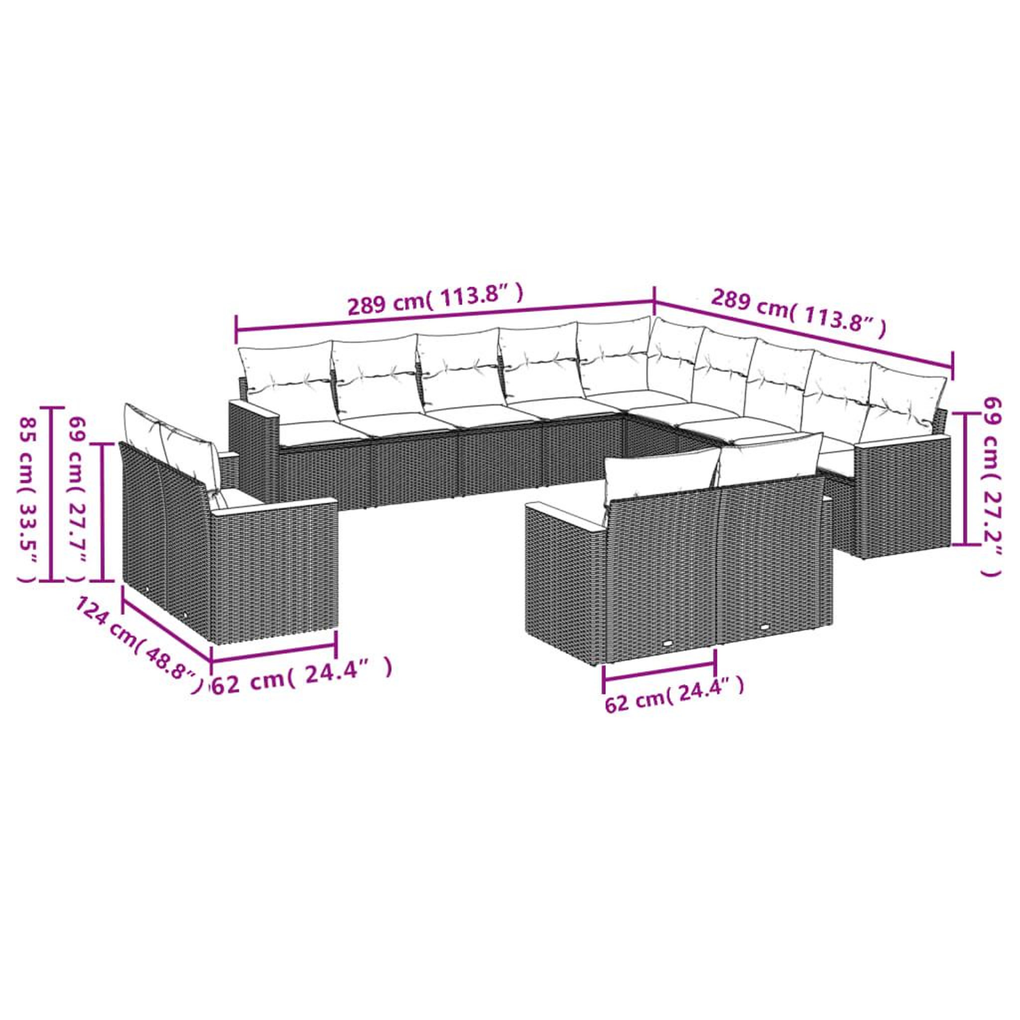 Voir la diapositive 3 : VIDAXL Salon de jardin avec coussins 13 pcs noir resine tressee