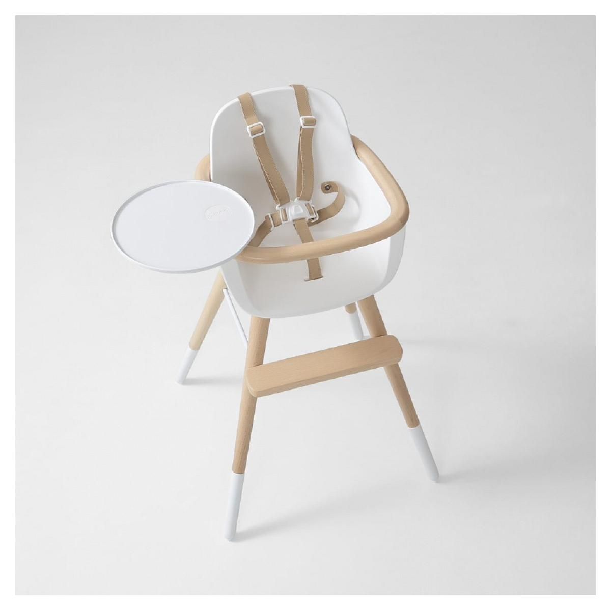 MICUNA Chaise Haute Ovo Original One Luxe Blanc/Naturel Harnais Simili Cuir Beige