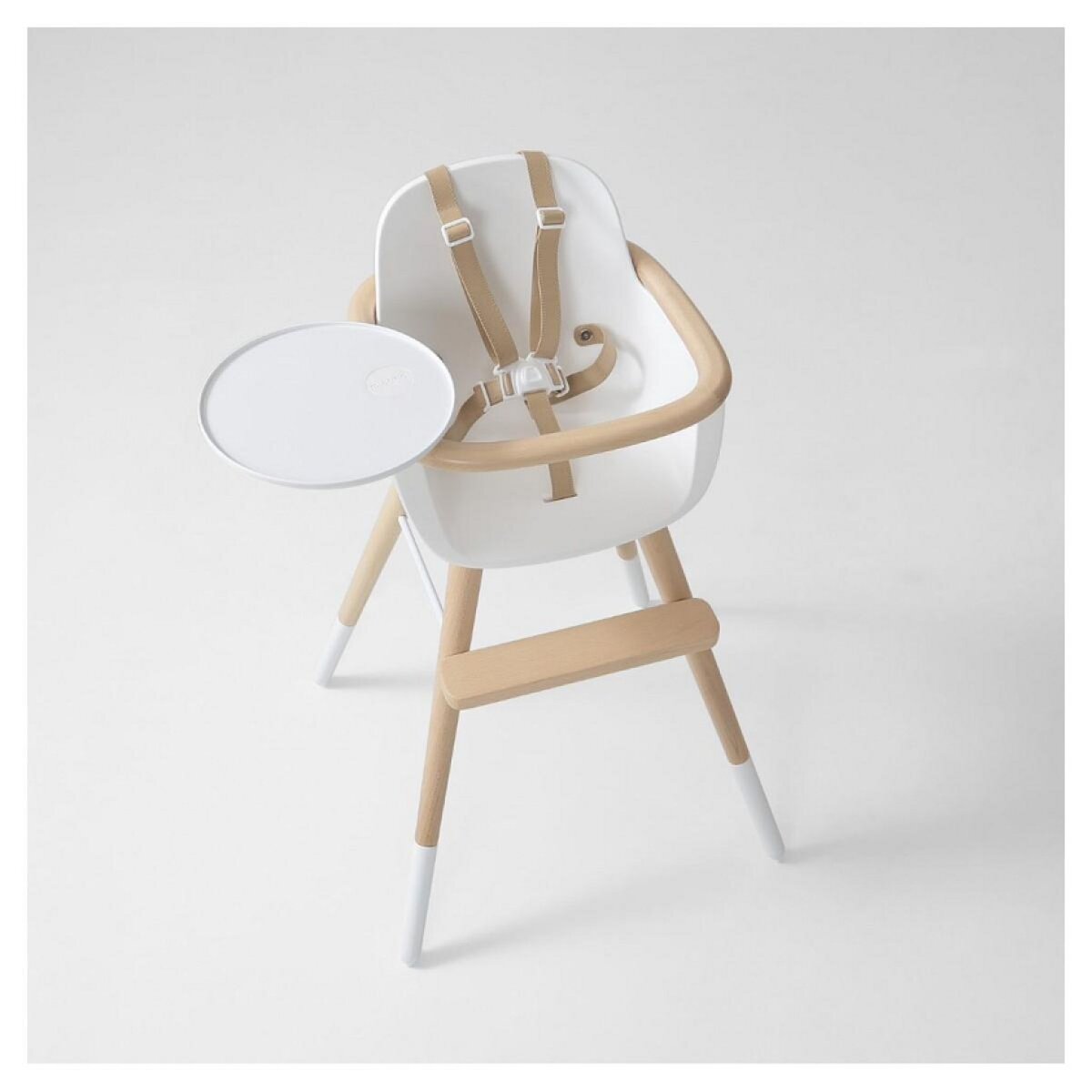 MICUNA Chaise Haute Ovo Original One Luxe Blanc/Naturel Harnais Simili Cuir Beige