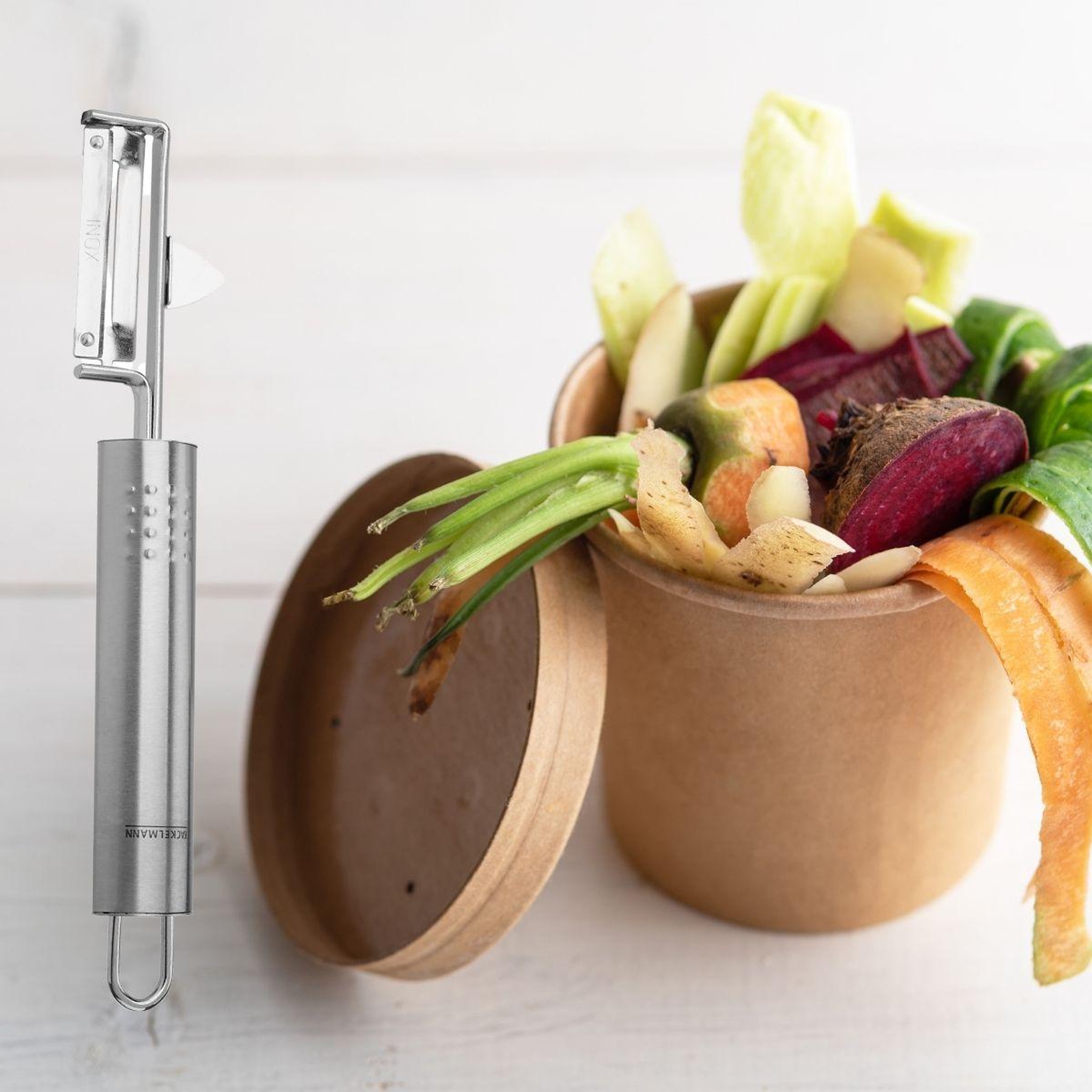 Voir la diapositive 3 : Fackelmann Duo eplucheur à légumes pendule 19 cm et rasoir à légumes castor inox 11 cm fackelmann