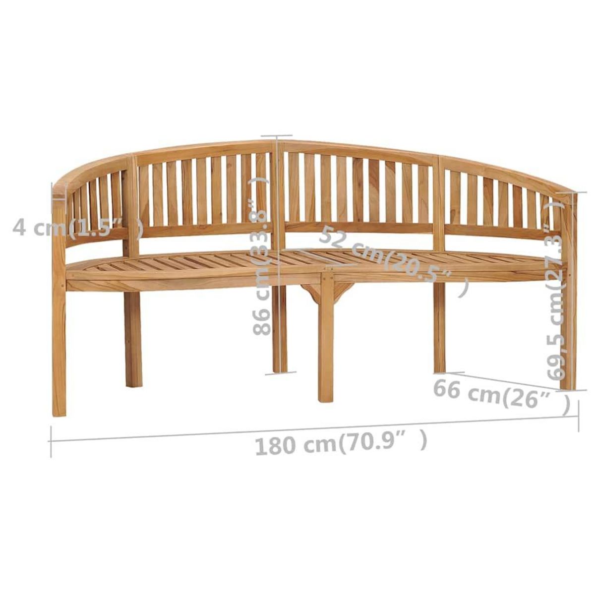 VIDAXL Banc de jardin en forme de banane 180 cm bois de teck solide