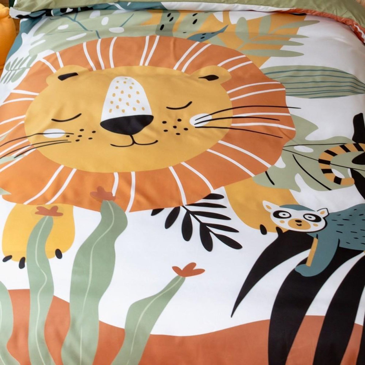 COTE DECO Housse de couette enfant 140x200 + 1 taie Lion avec oreilles