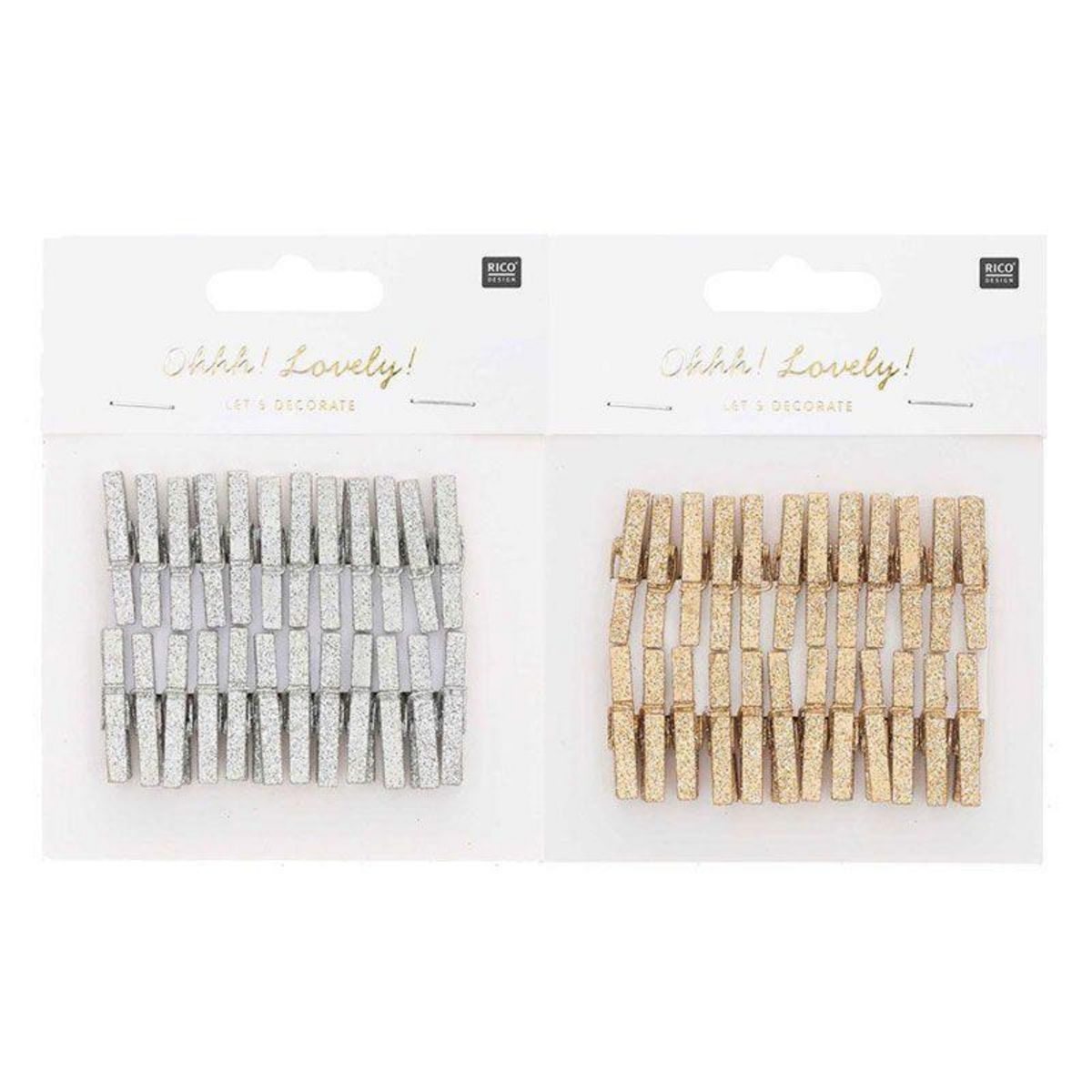 RICO DESIGN 48 petites pinces à linge en bois pailletées - or-argent