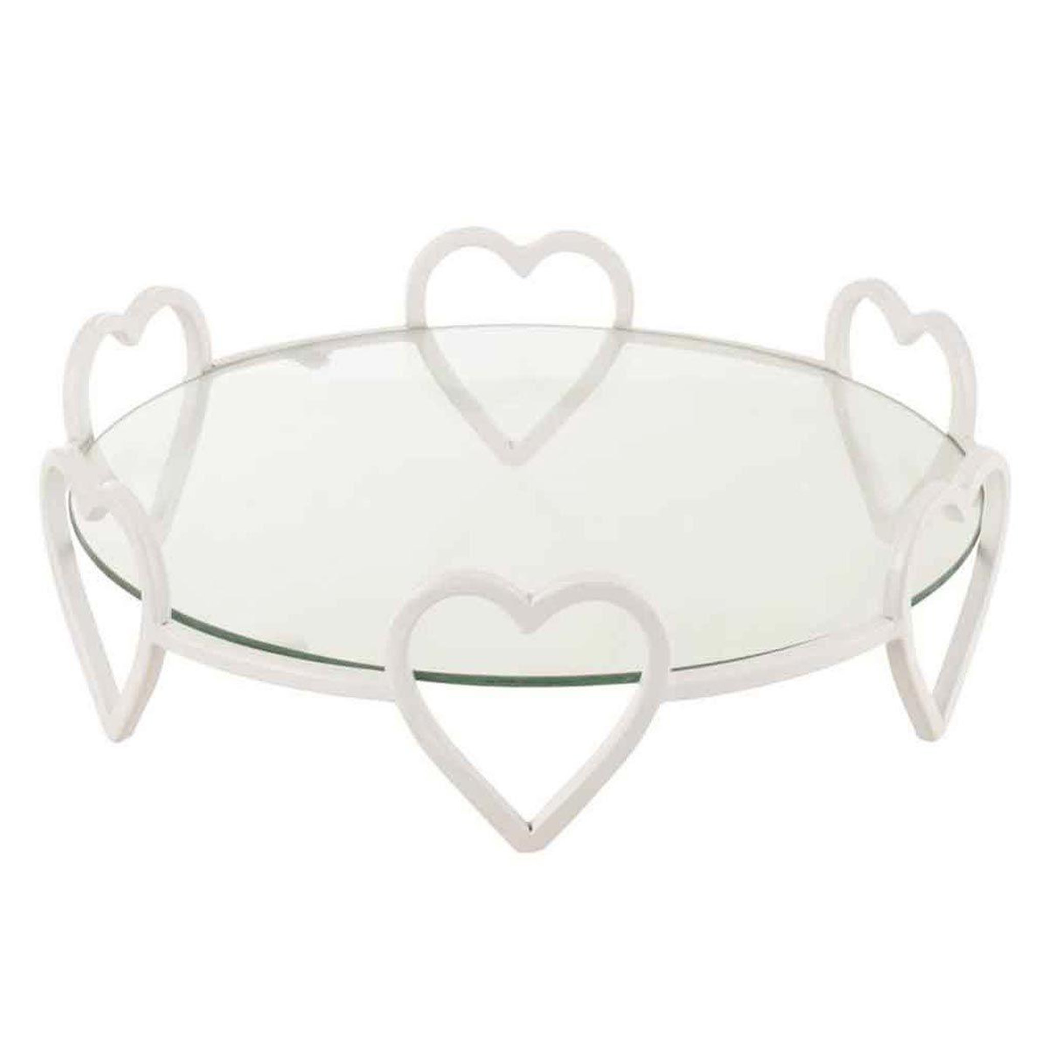 J-LINE Plat de présentation en verre  cœur  36cm blanc