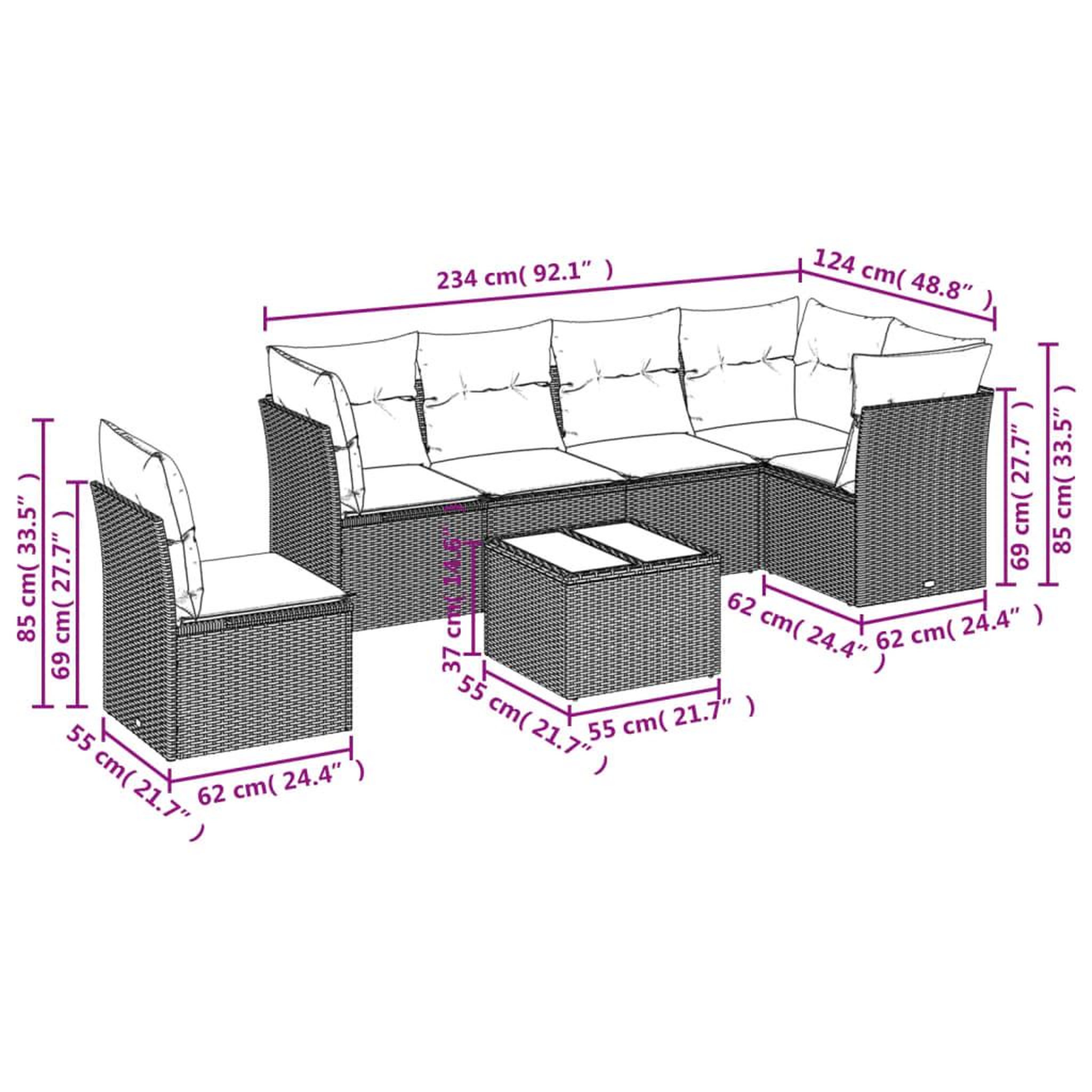 Voir la diapositive 4 : VIDAXL Salon de jardin avec coussins 7 pcs beige resine tressee