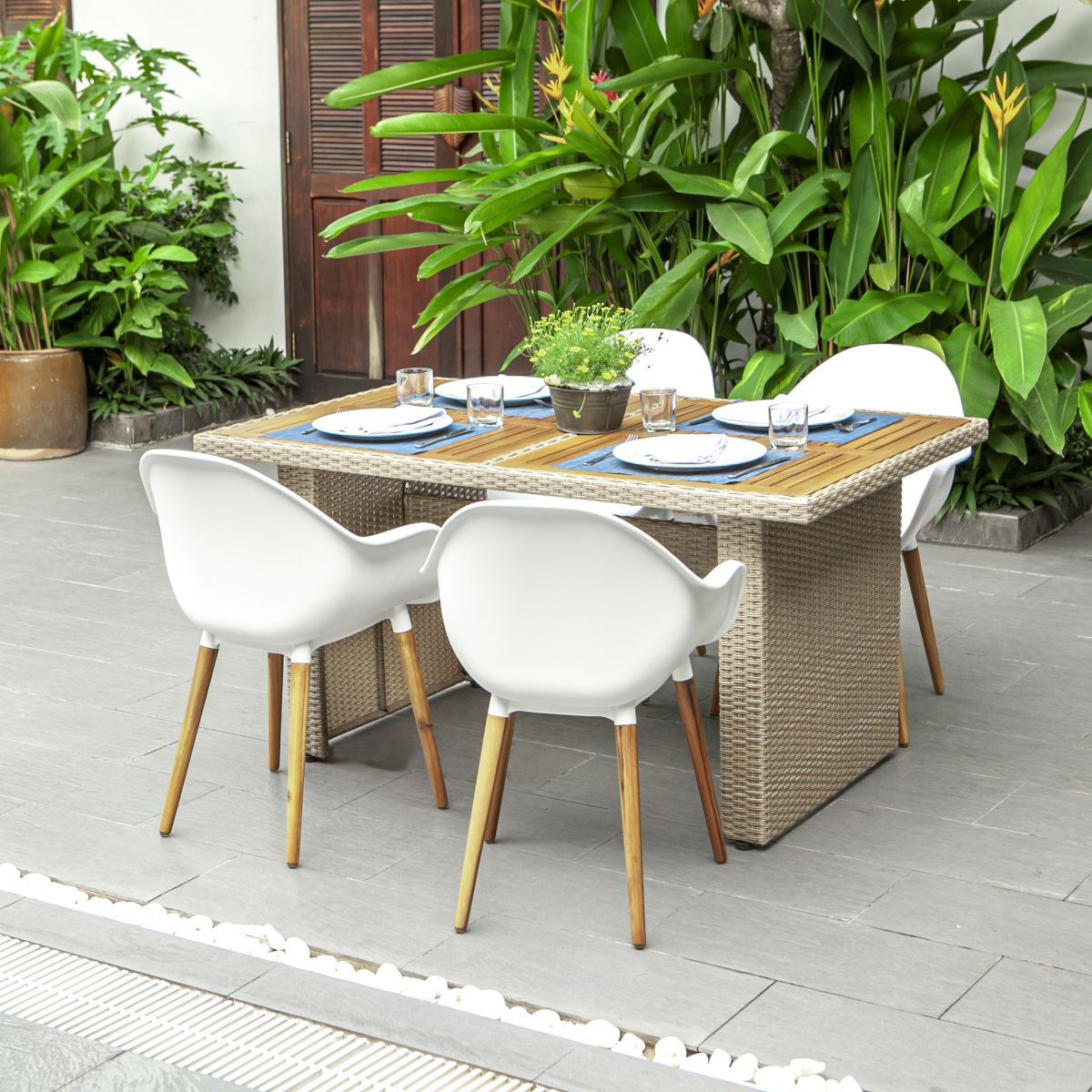 IDCOM Lot de 4 fauteuils de jardin - Coque Blanc - VINY