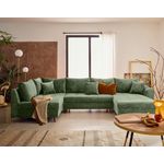 LISA DESIGN Rune - canapé panoramique d'angle gauche 7 places en velours texturé. Coloris disponibles : Gris, Vert, Bleu, Beige, Violet, Orange
