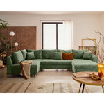 LISA DESIGN Rune - canapé panoramique d'angle gauche 7 places en velours texturé. Coloris disponibles : Gris, Bleu, Orange, Beige, Vert, Violet