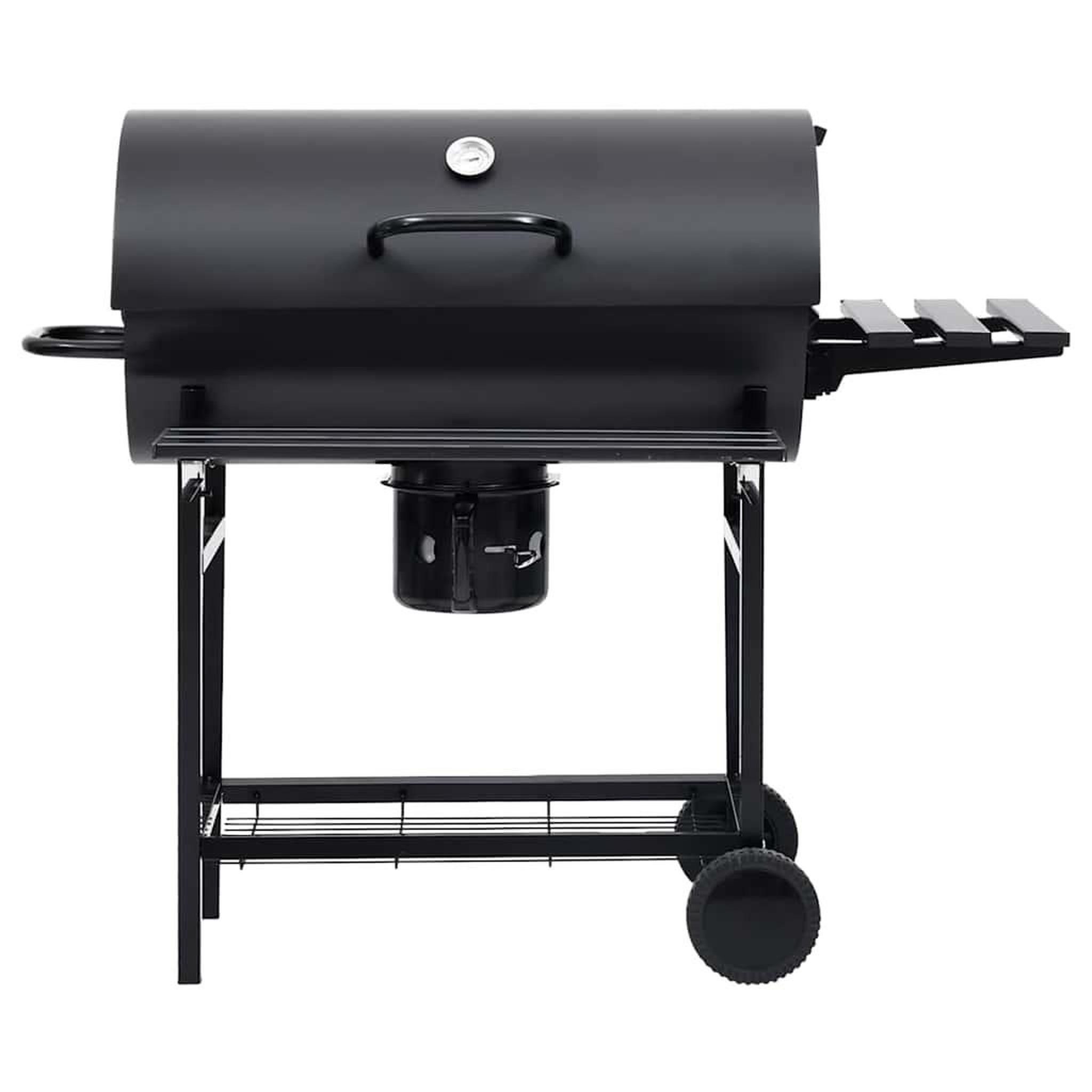 Voir la diapositive 3 : VIDAXL Gril a baril avec roues et etageres noir acier 115x85x95 cm