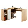 IDIMEX Bureau d'angle CARMEN table avec meuble de rangement intégré 4 étagères 1 porte et 1 tiroir, décor chêne sauvage/blanc
