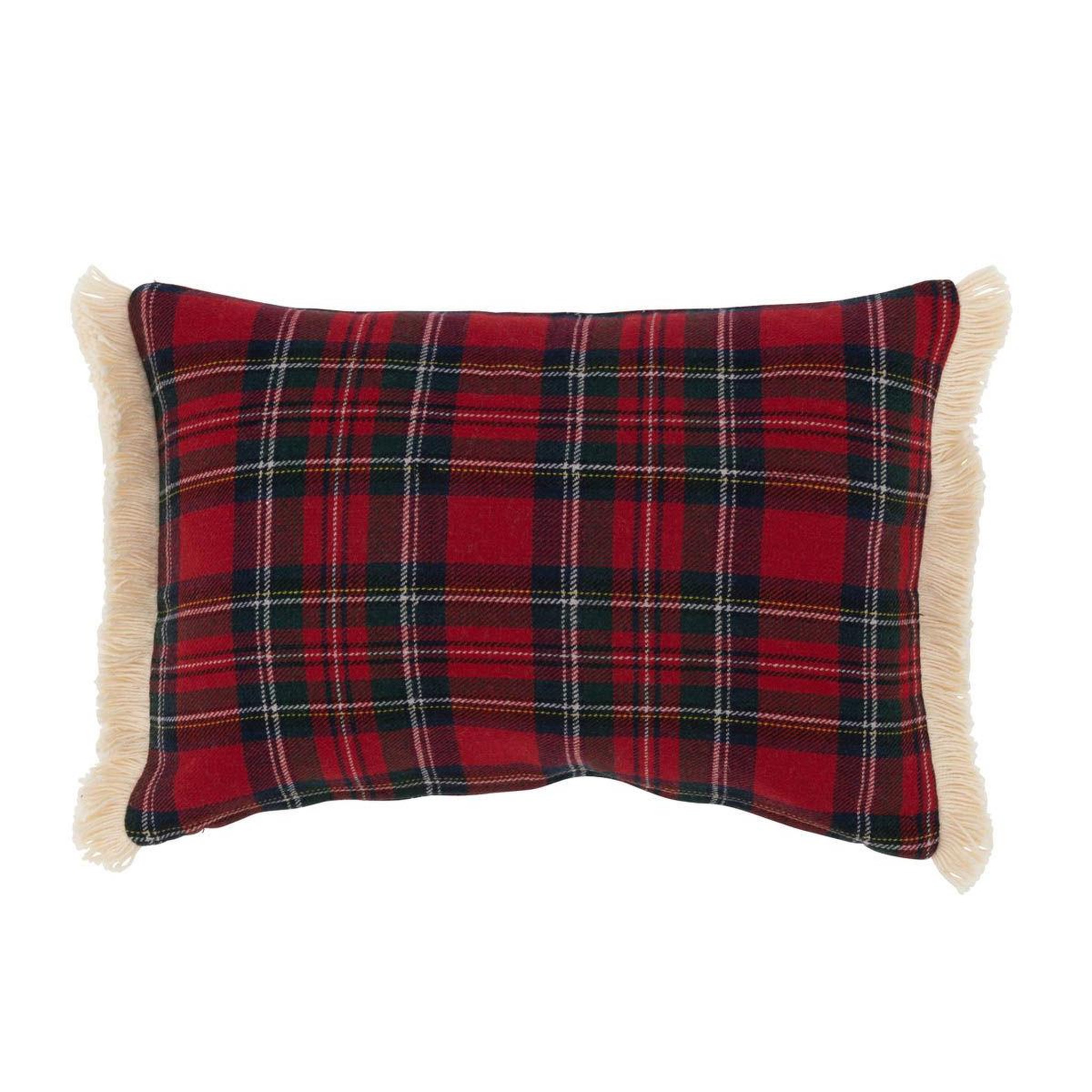 Voir la diapositive 2 : J-LINE Coussin déco à carreaux  bonheur  30x45cm rouge